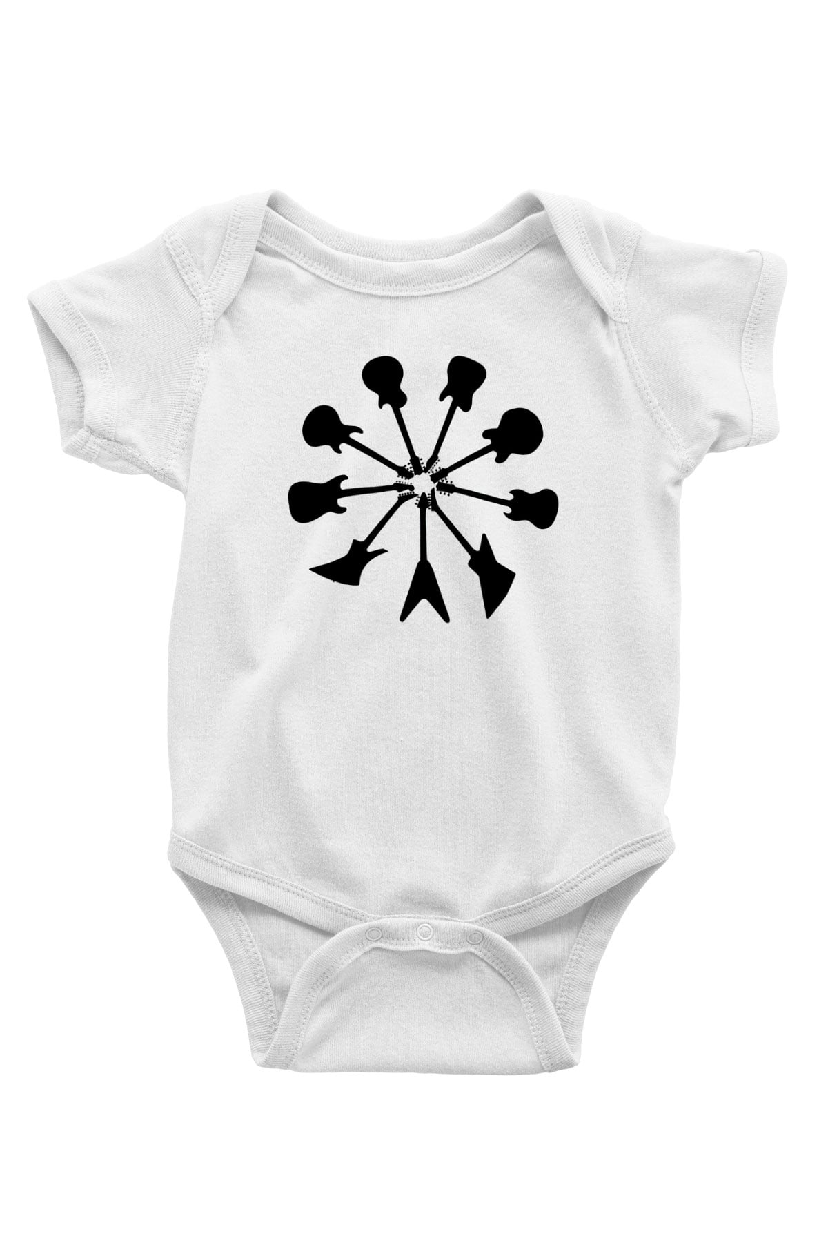 Elektro Gitar Baskılı Beyaz Unisex Bebek Body - Zıbın
