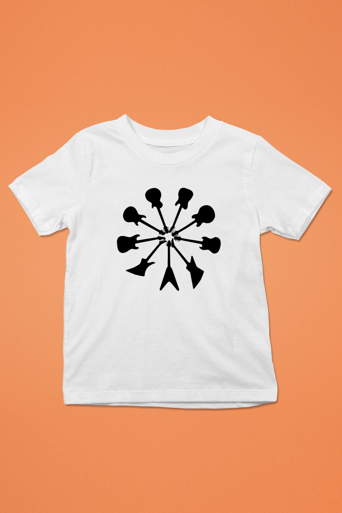 Elektro Gitar Baskılı Beyaz Unisex Beyaz Çocuk Tişört - Tshirt