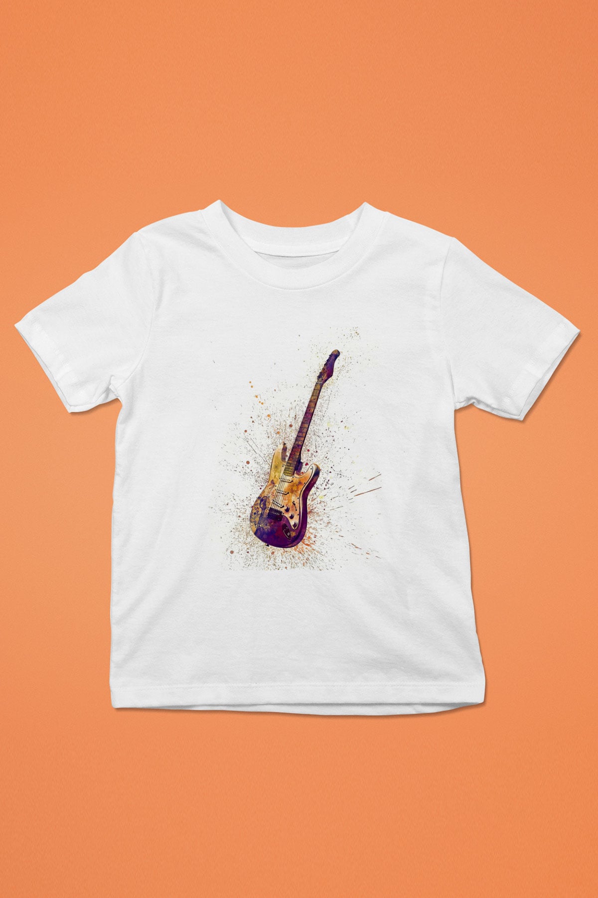 Elektro Gitar Baskılı Beyaz Unisex Beyaz Çocuk Tişört - Tshirt