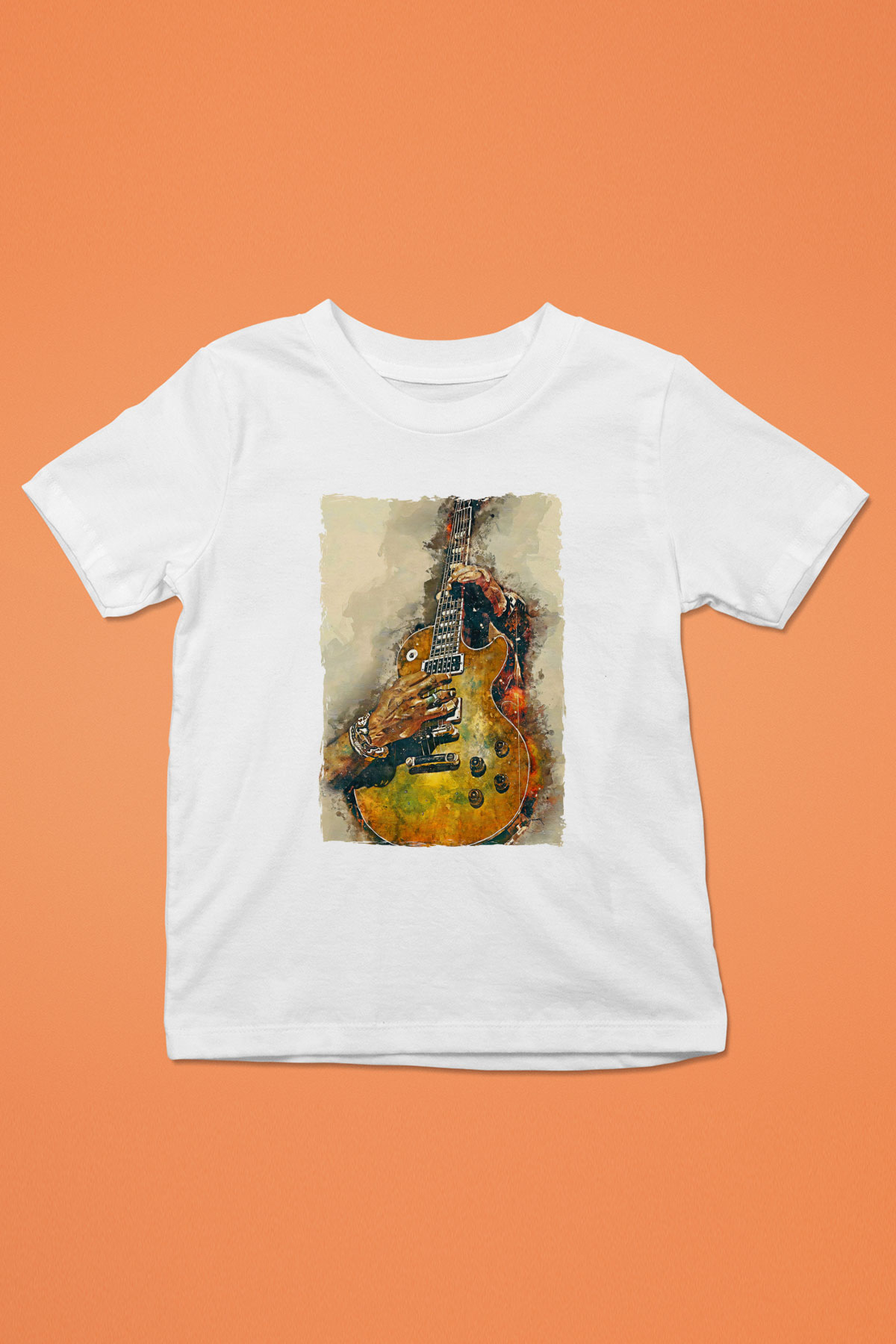 Elektro Gitar Baskılı Beyaz Unisex Beyaz Çocuk Tişört - Tshirt