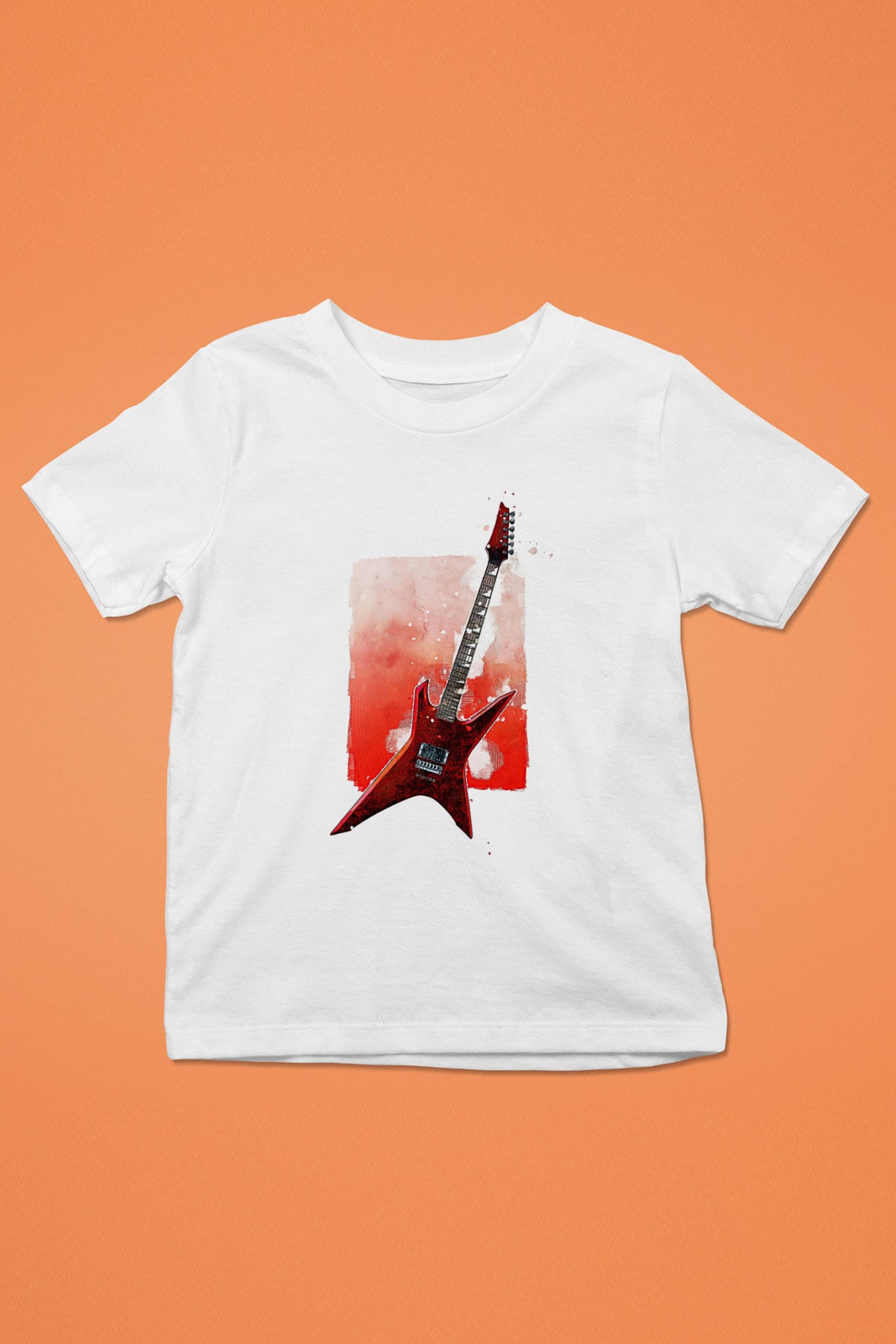 Elektro Gitar Baskılı Beyaz Unisex Beyaz Çocuk Tişört - Tshirt