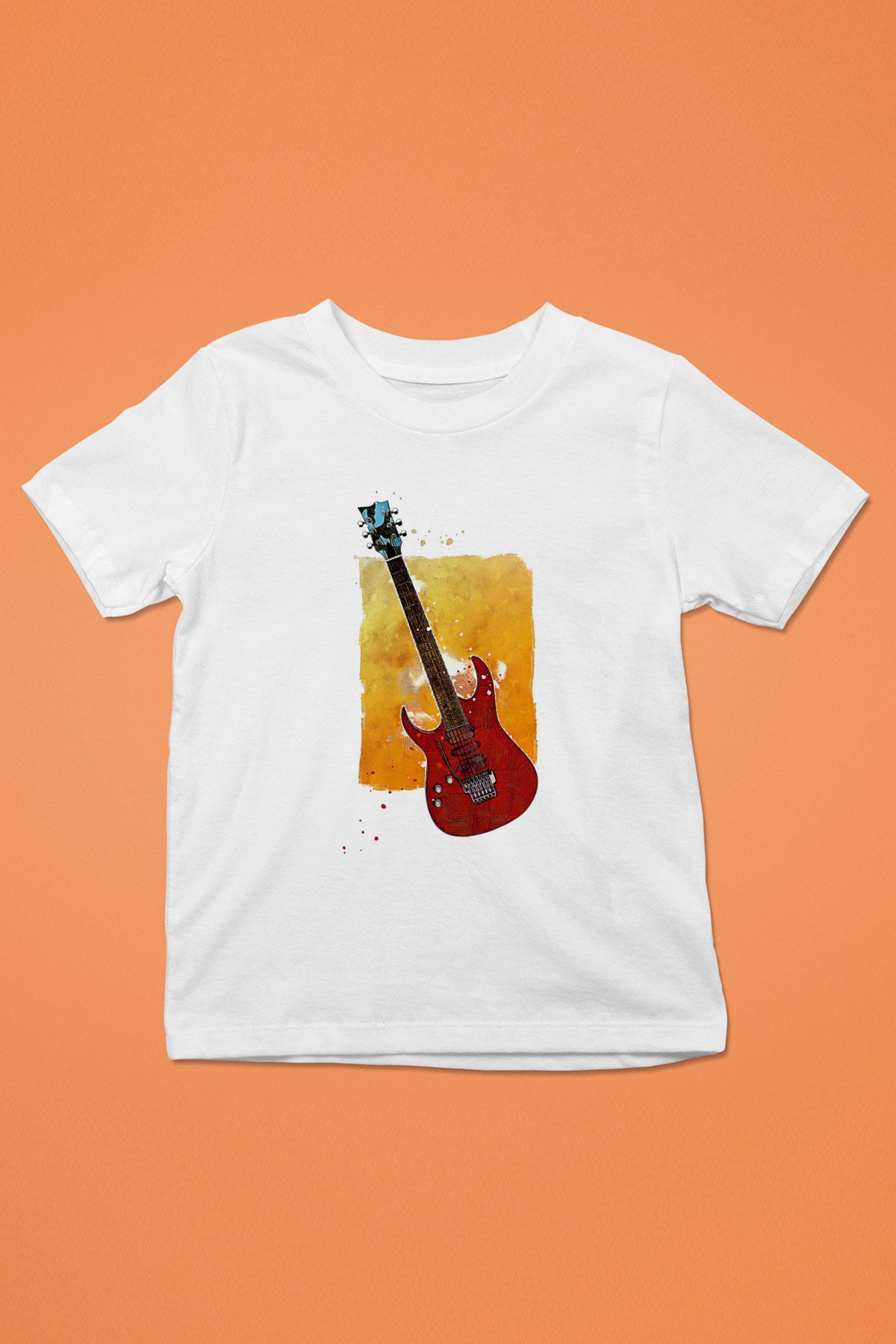 Elektro Gitar Baskılı Beyaz Unisex Beyaz Çocuk Tişört - Tshirt