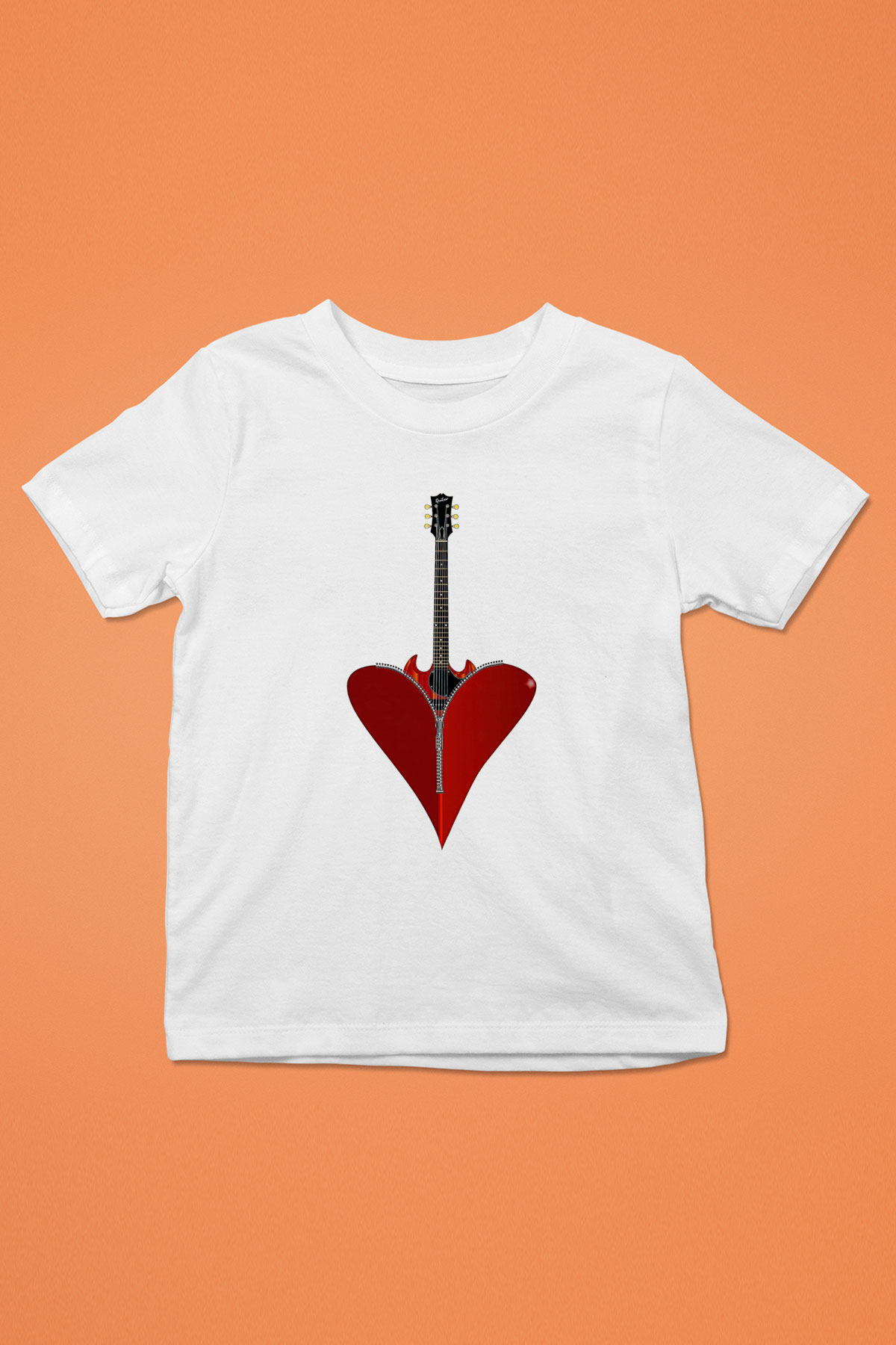 Elektro Gitar Baskılı Beyaz Unisex Beyaz Çocuk Tişört - Tshirt
