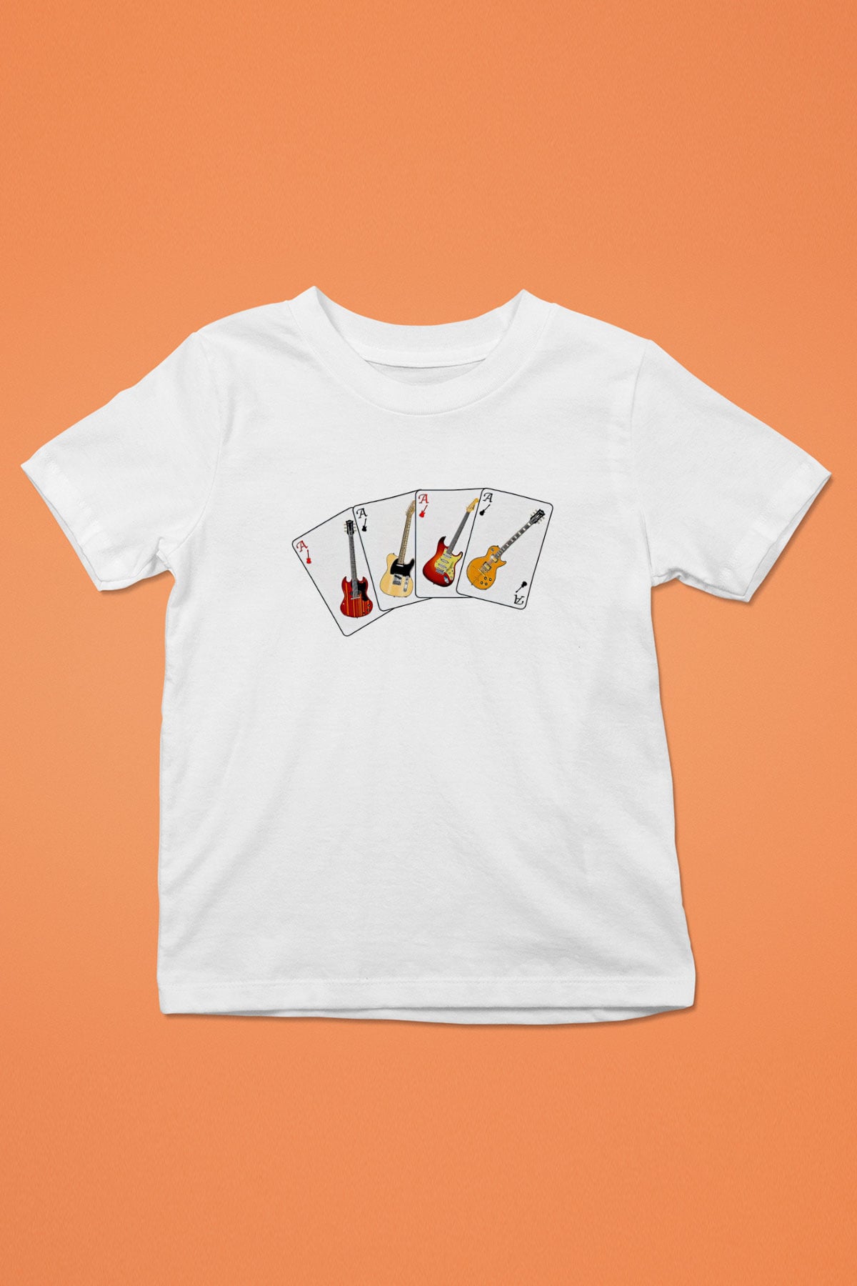 Elektro Gitar Baskılı Beyaz Unisex Beyaz Çocuk Tişört - Tshirt