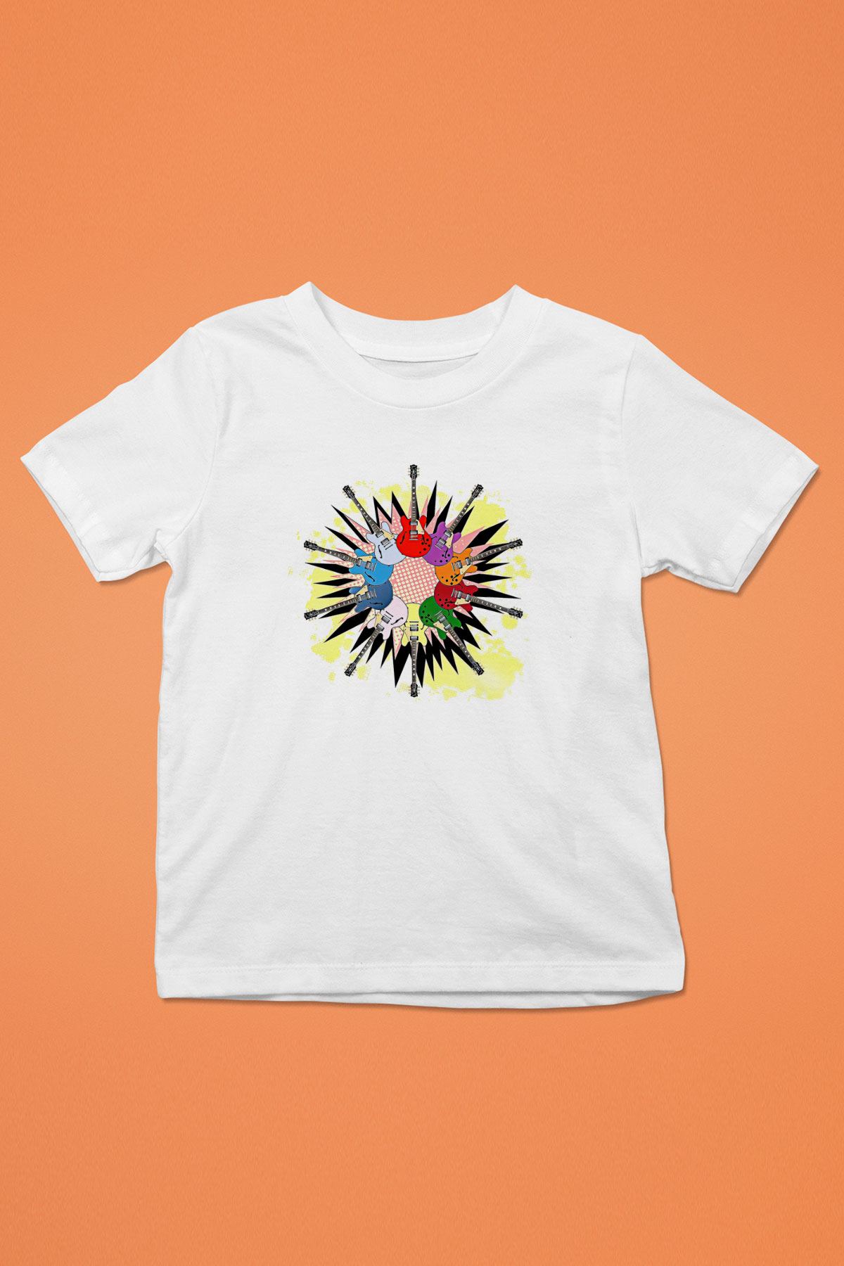 Elektro Gitar Baskılı Beyaz Unisex Beyaz Çocuk Tişört - Tshirt