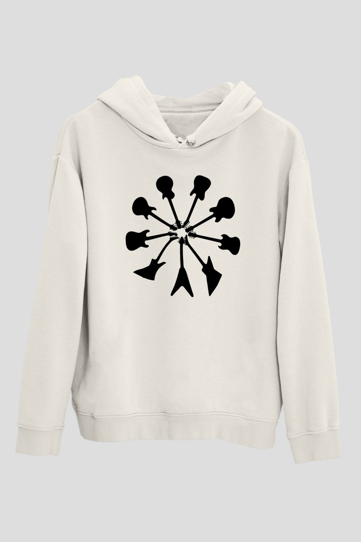 Elektro Gitar Baskılı Beyaz Unisex Hoodie