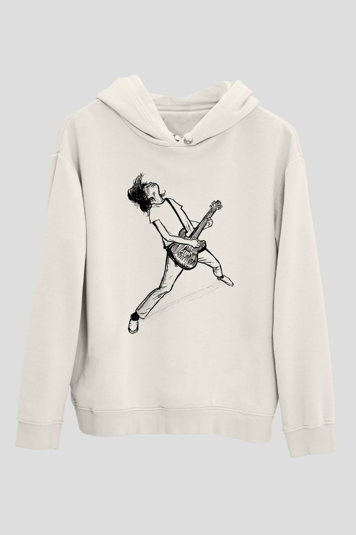 Elektro Gitar Baskılı Beyaz Unisex Hoodie