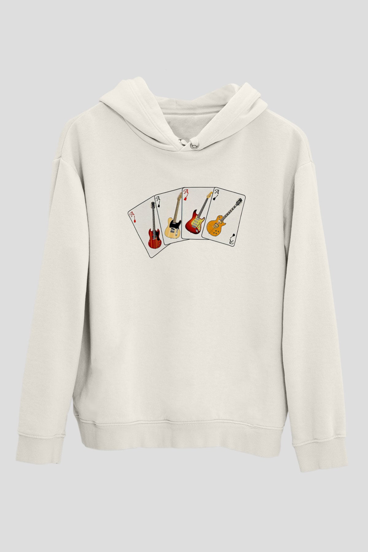 Elektro Gitar Baskılı Beyaz Unisex Hoodie