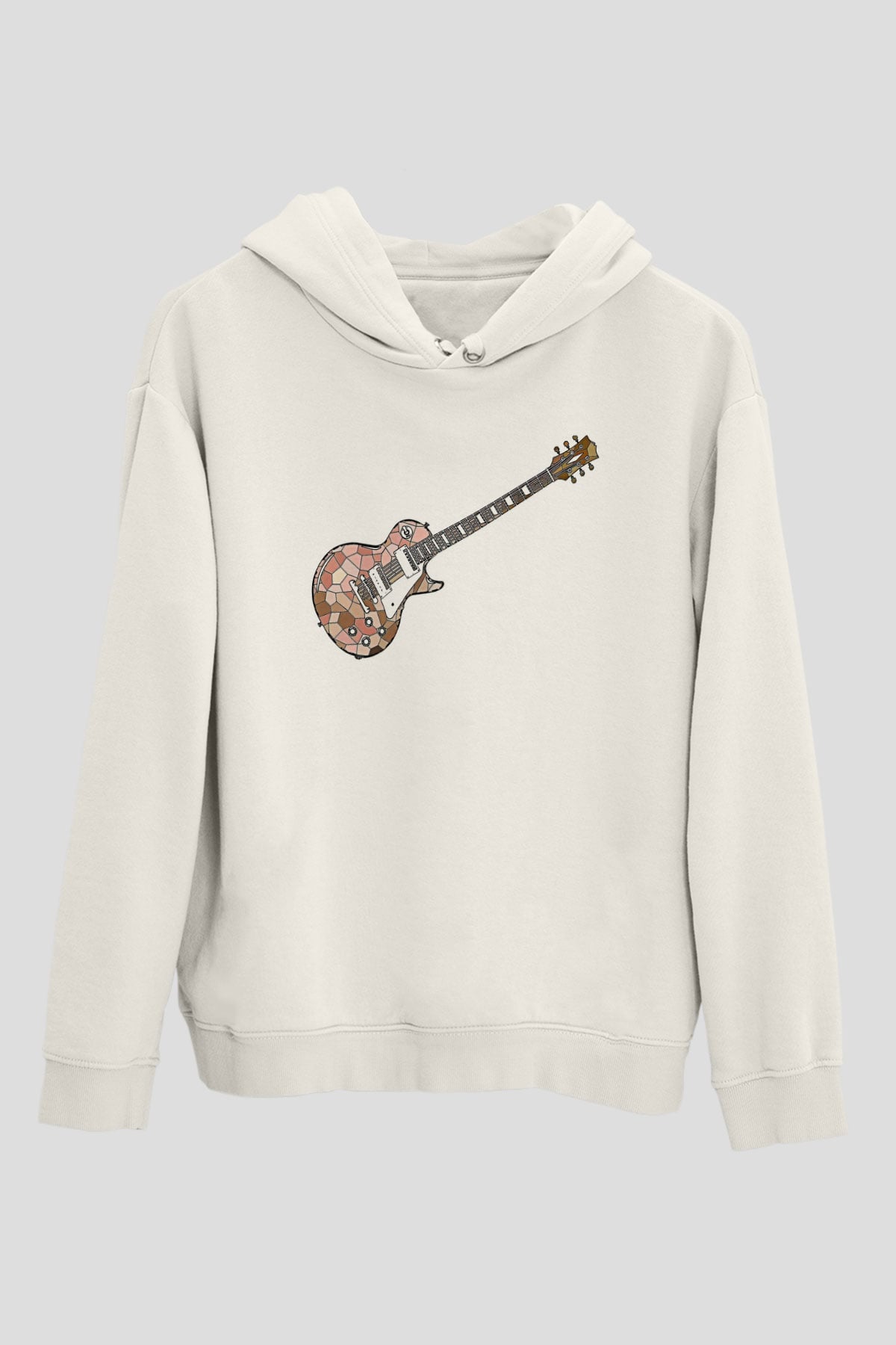 Elektro Gitar Baskılı Beyaz Unisex Hoodie