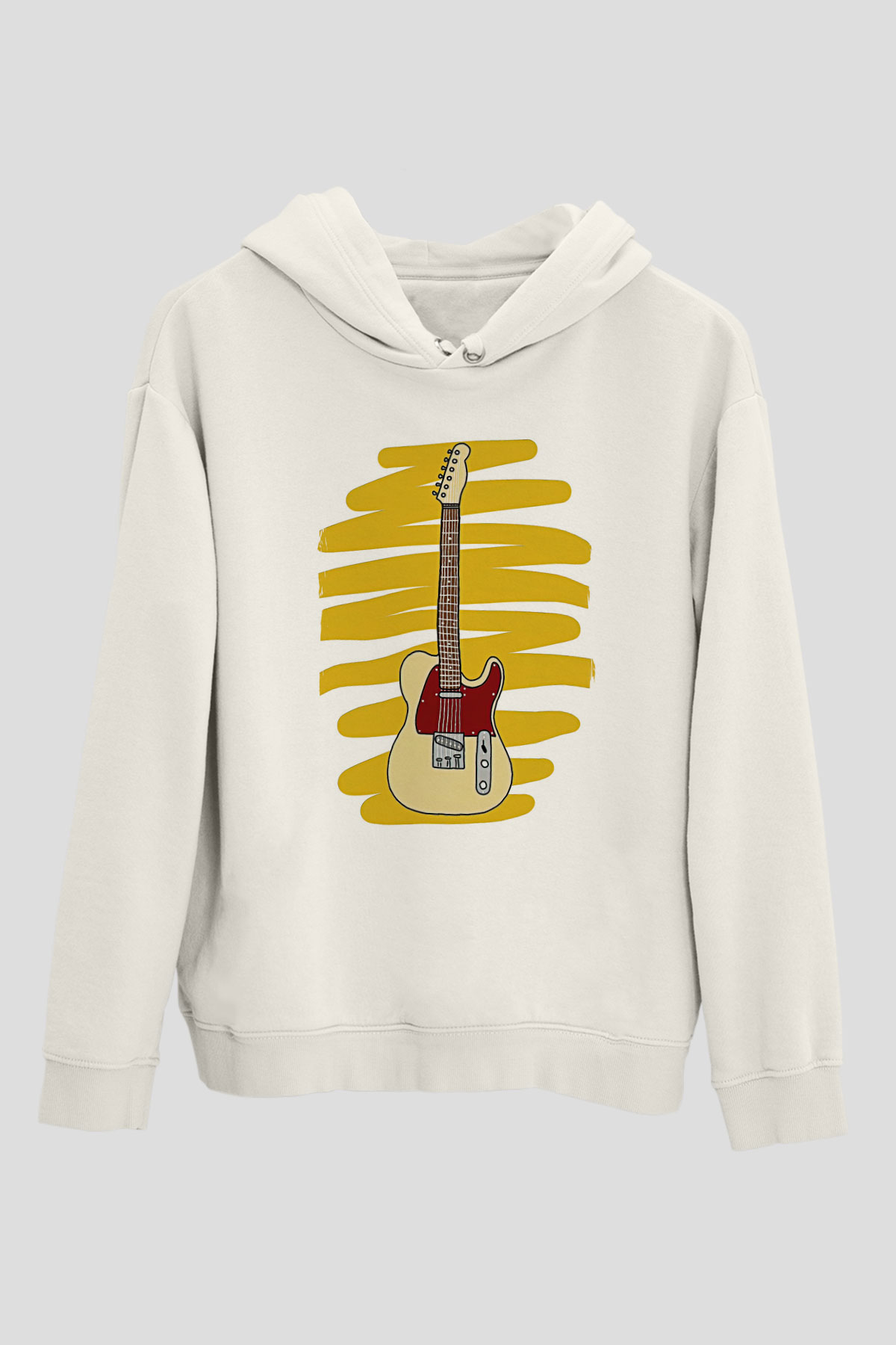 Elektro Gitar Baskılı Beyaz Unisex Hoodie