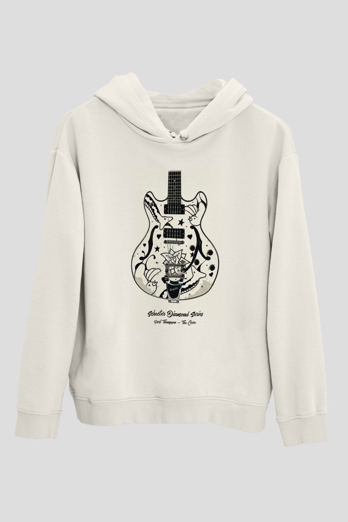 Elektro Gitar Baskılı Beyaz Unisex Hoodie