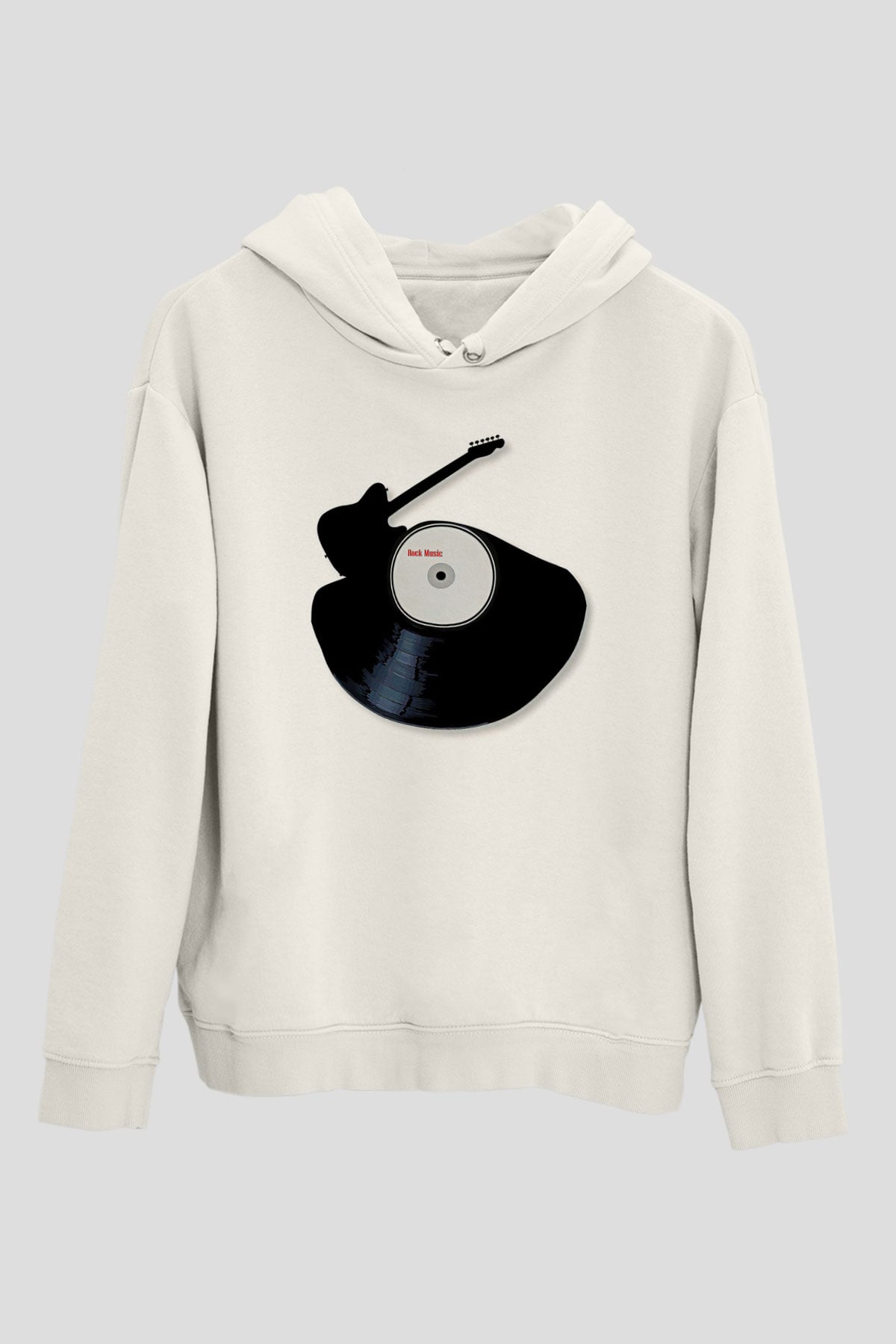 Elektro Gitar Baskılı Beyaz Unisex Hoodie