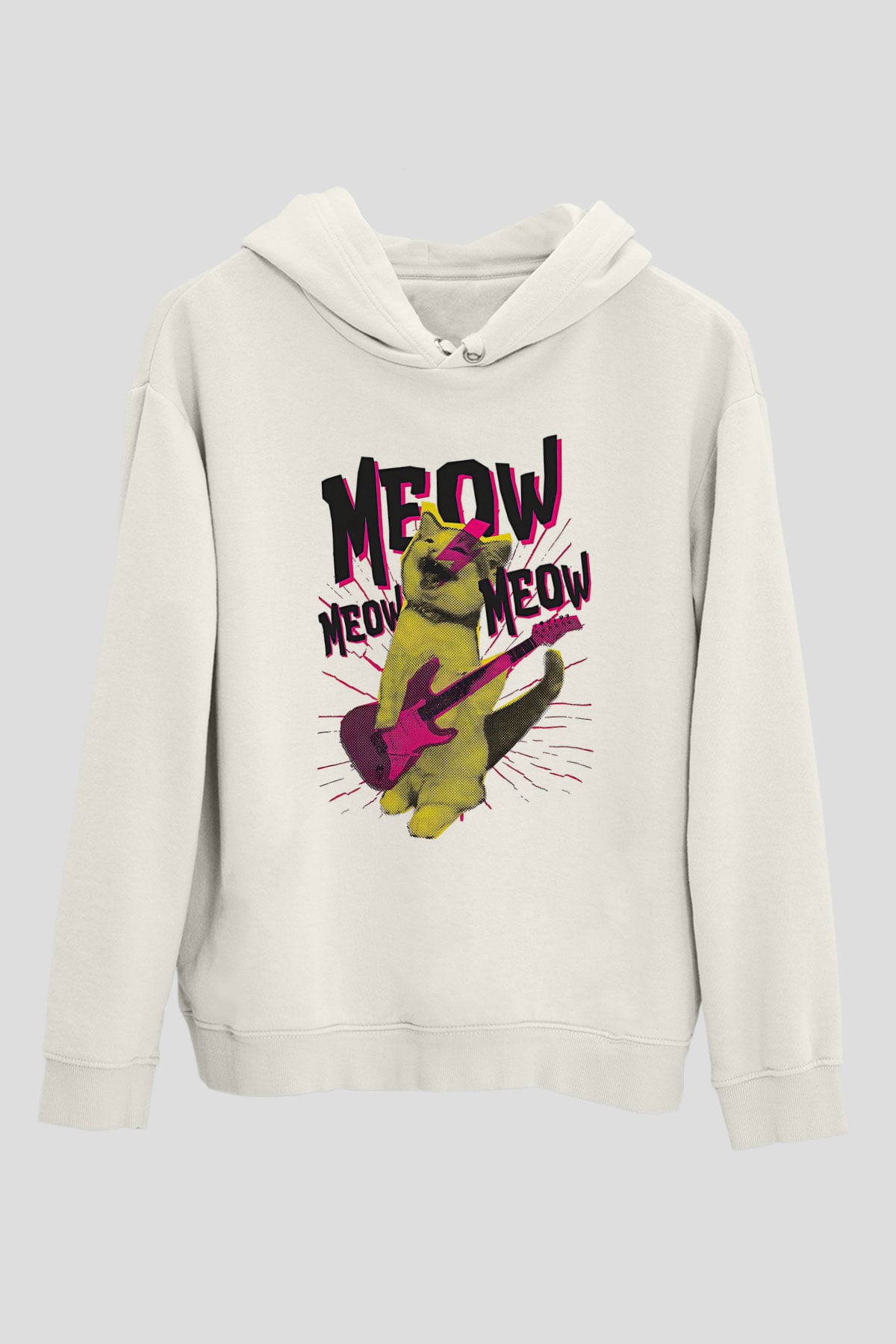 Elektro Gitar Baskılı Beyaz Unisex Hoodie