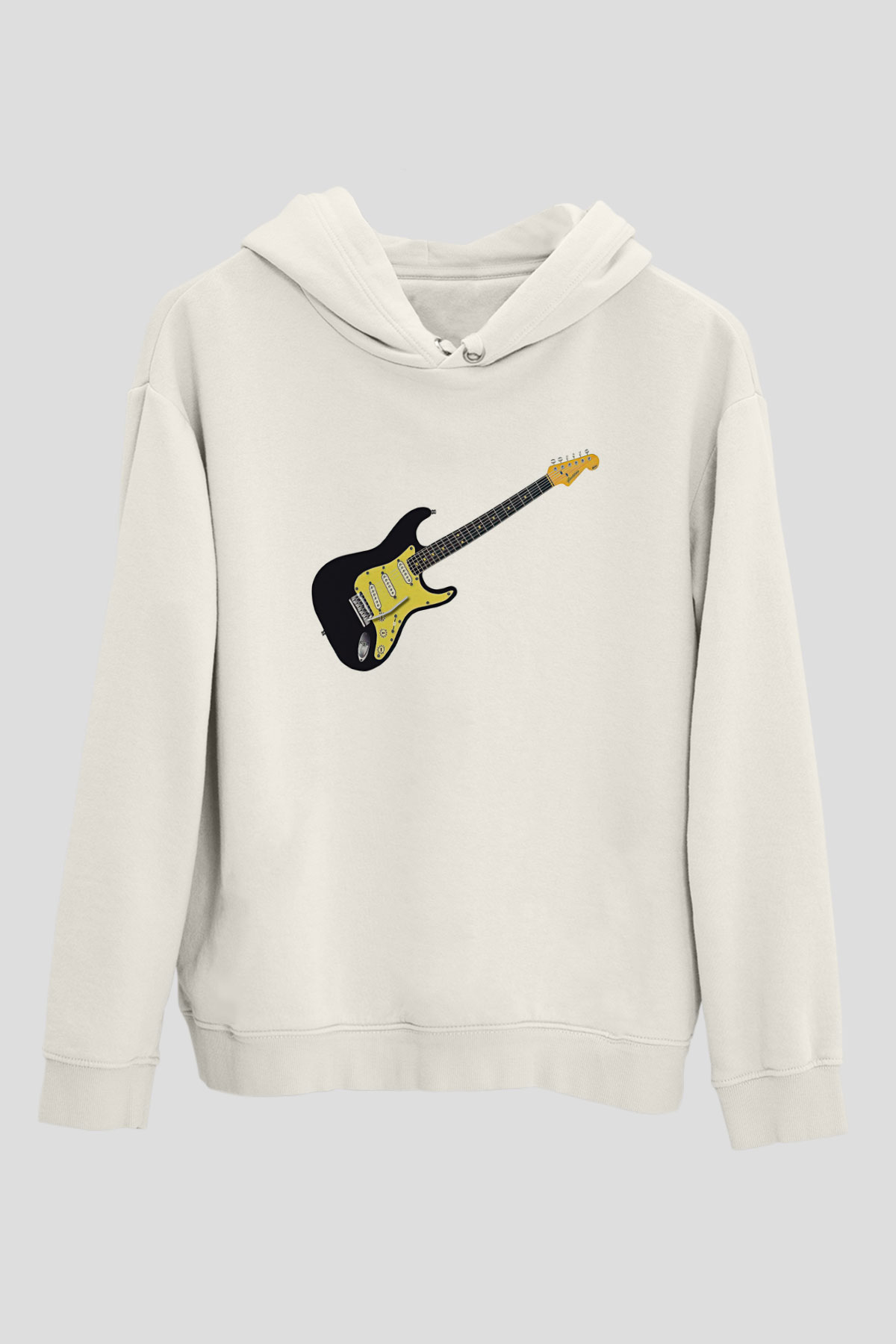 Elektro Gitar Baskılı Beyaz Unisex Hoodie