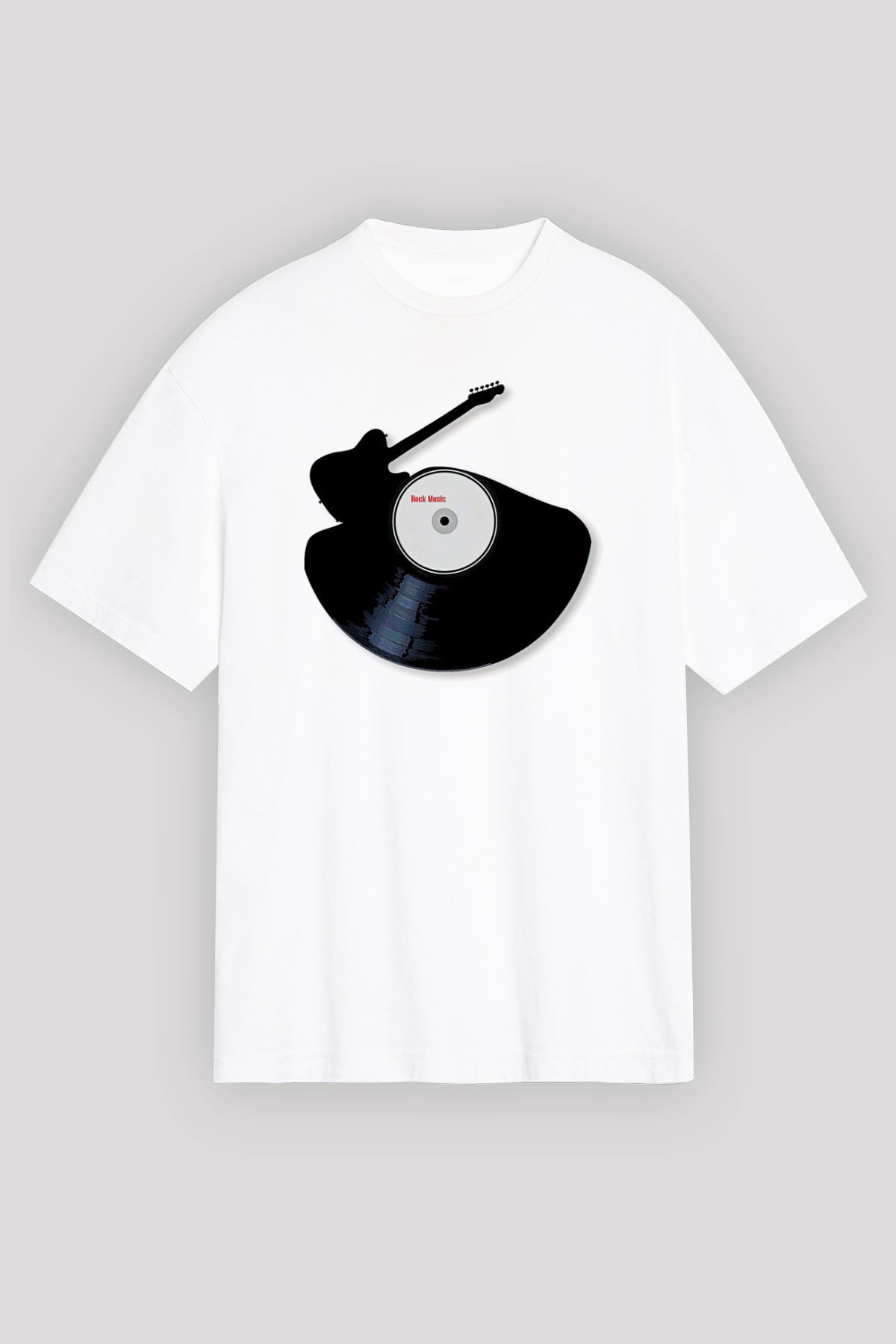 Elektro Gitar Baskılı Beyaz Unisex Oversize Tişört - Tshirt