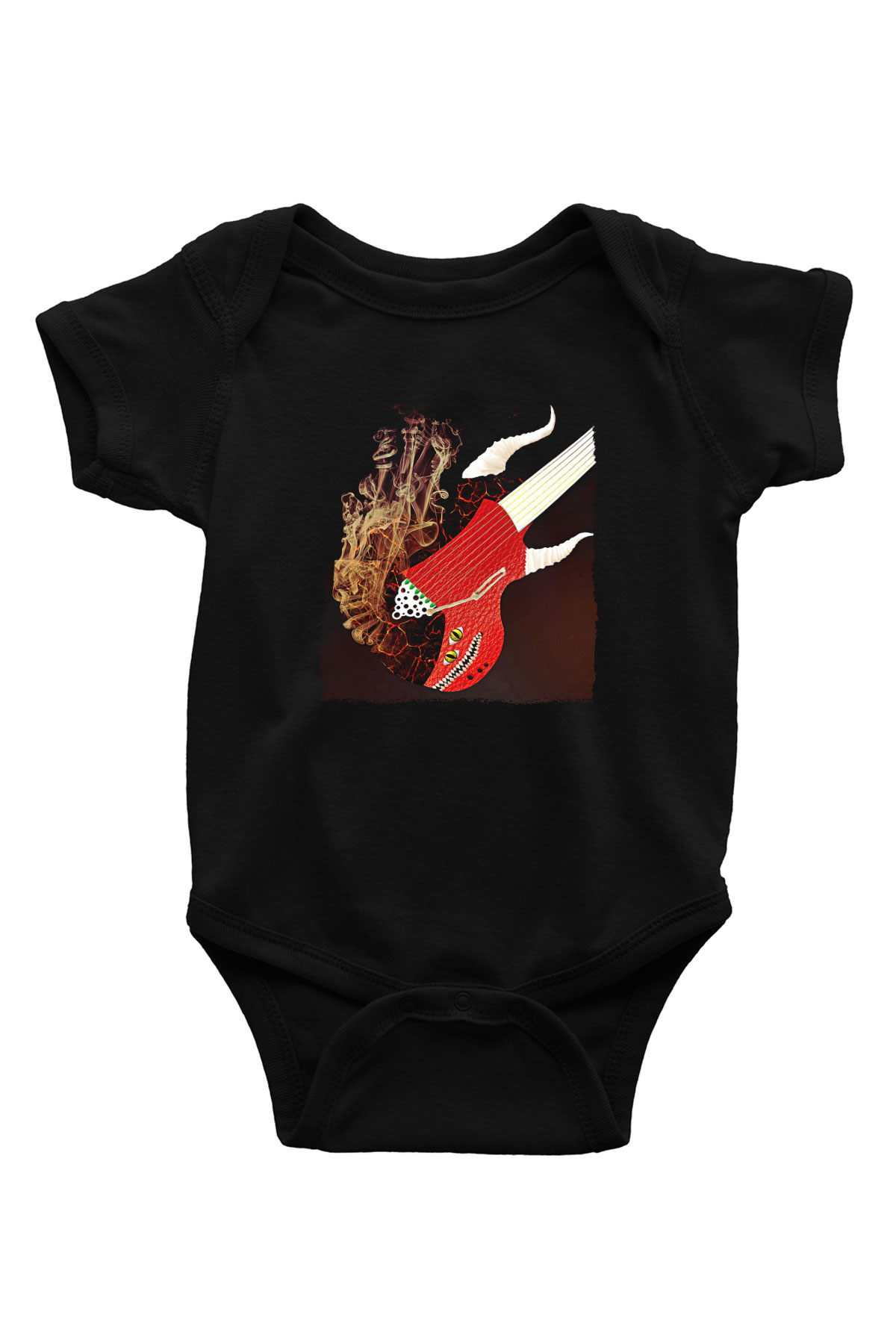 Elektro Gitar Baskılı Unisex Siyah Bebek Body - Zıbın