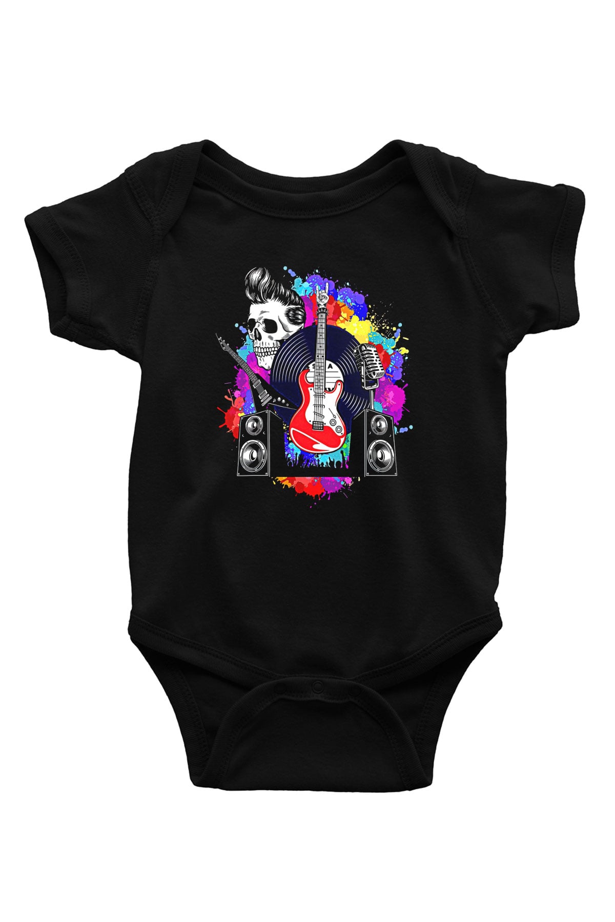 Elektro Gitar Baskılı Unisex Siyah Bebek Body - Zıbın