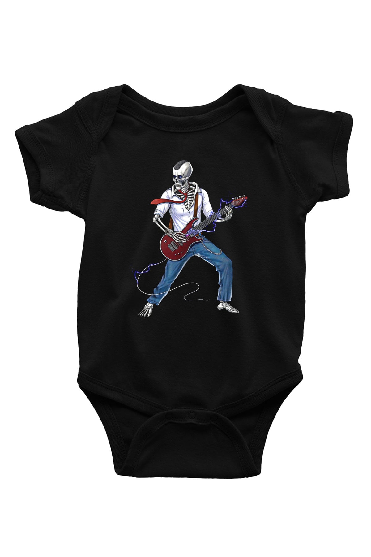 Elektro Gitar Baskılı Unisex Siyah Bebek Body - Zıbın