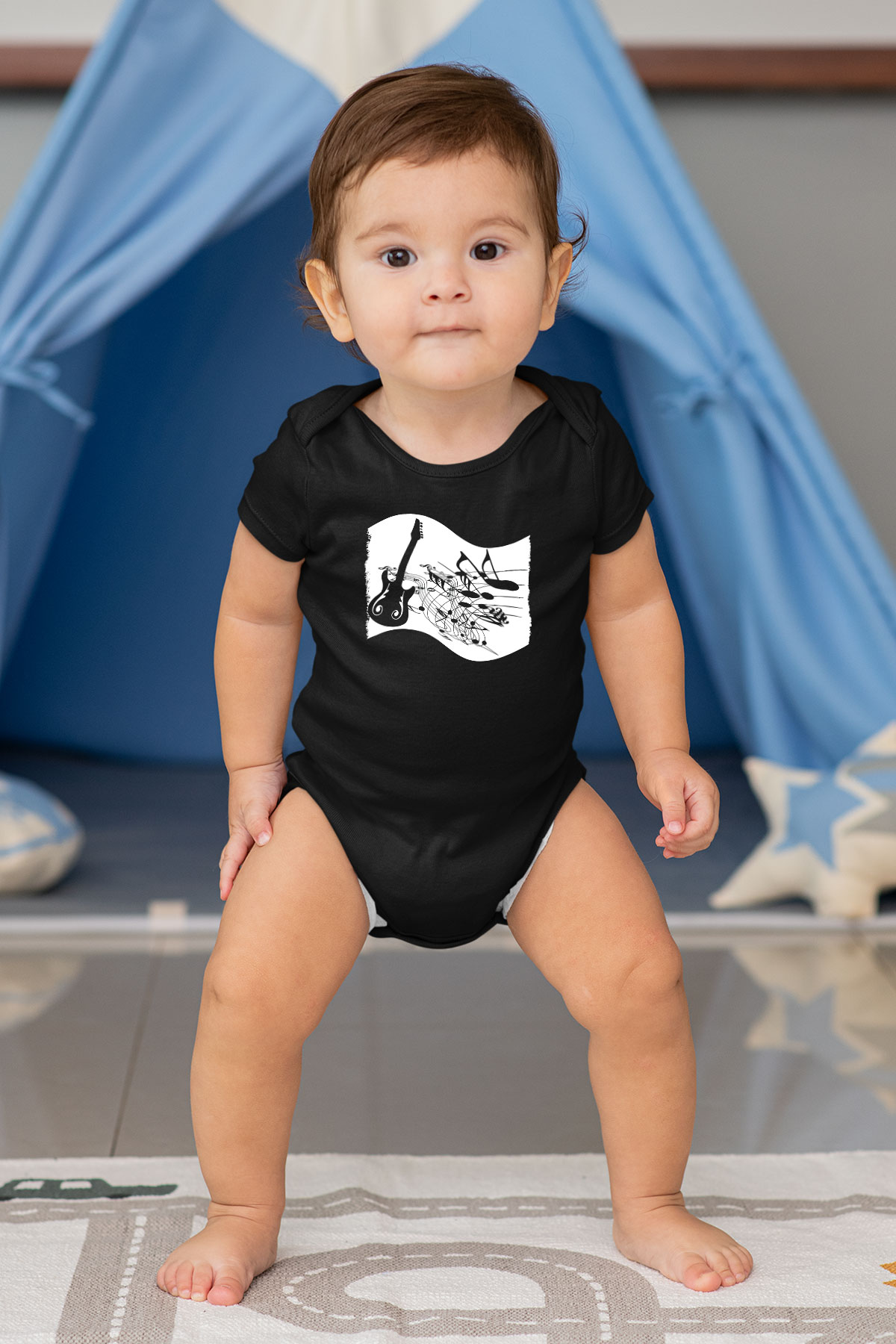 Elektro Gitar Baskılı Unisex Siyah Bebek Body - Zıbın