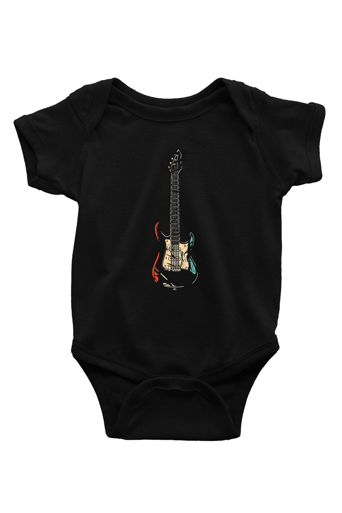 Elektro Gitar Baskılı Unisex Siyah Bebek Body - Zıbın