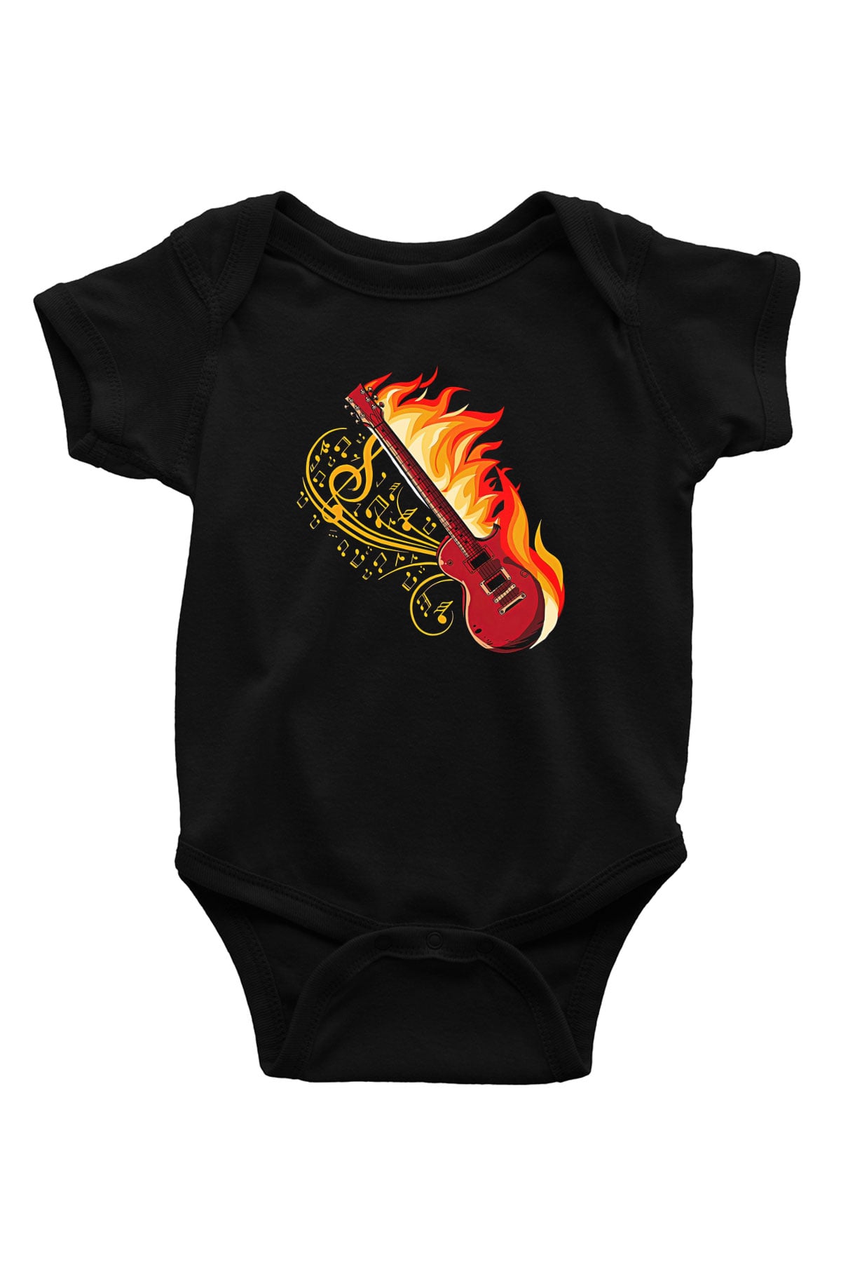 Elektro Gitar Baskılı Unisex Siyah Bebek Body - Zıbın