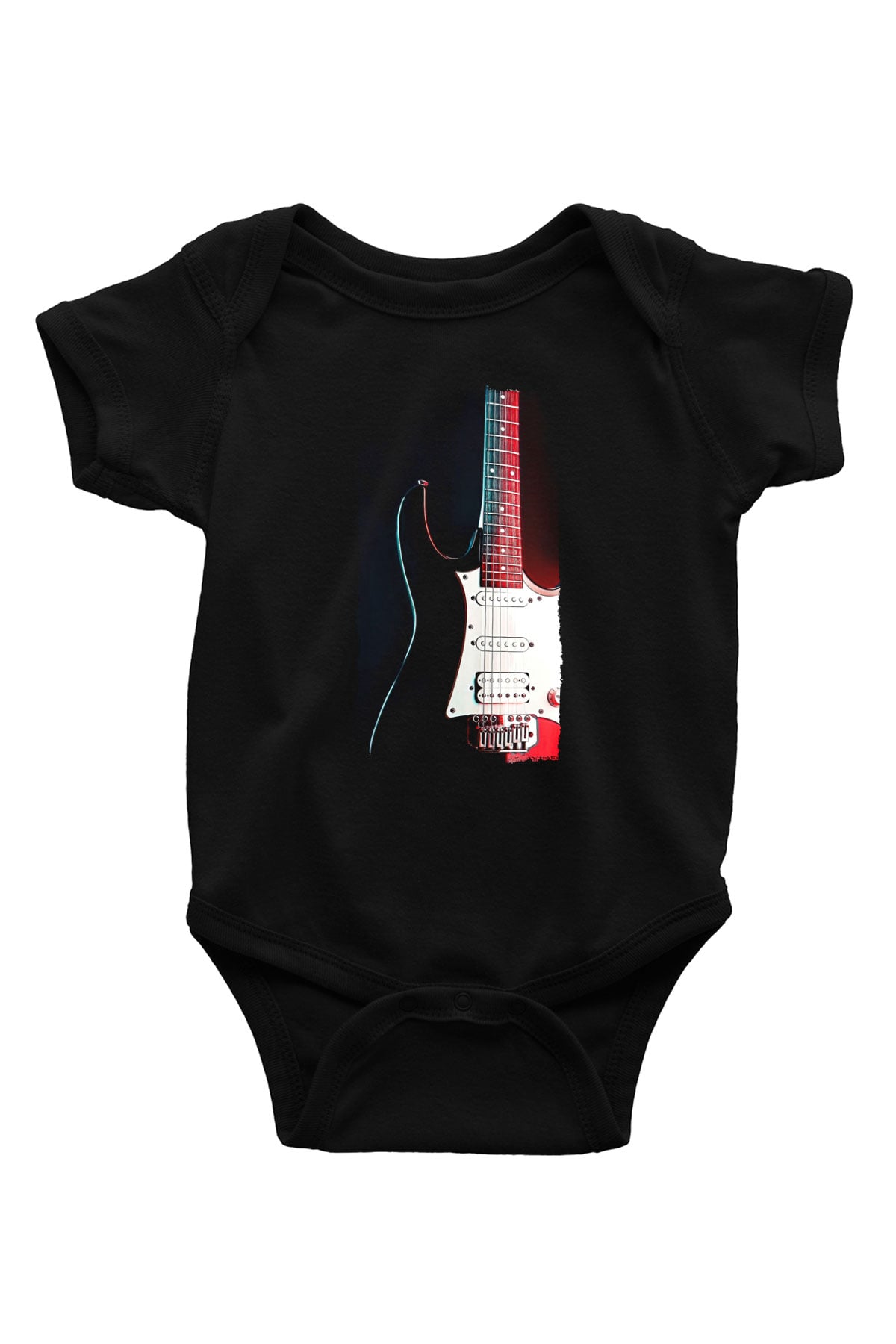 Elektro Gitar Baskılı Unisex Siyah Bebek Body - Zıbın