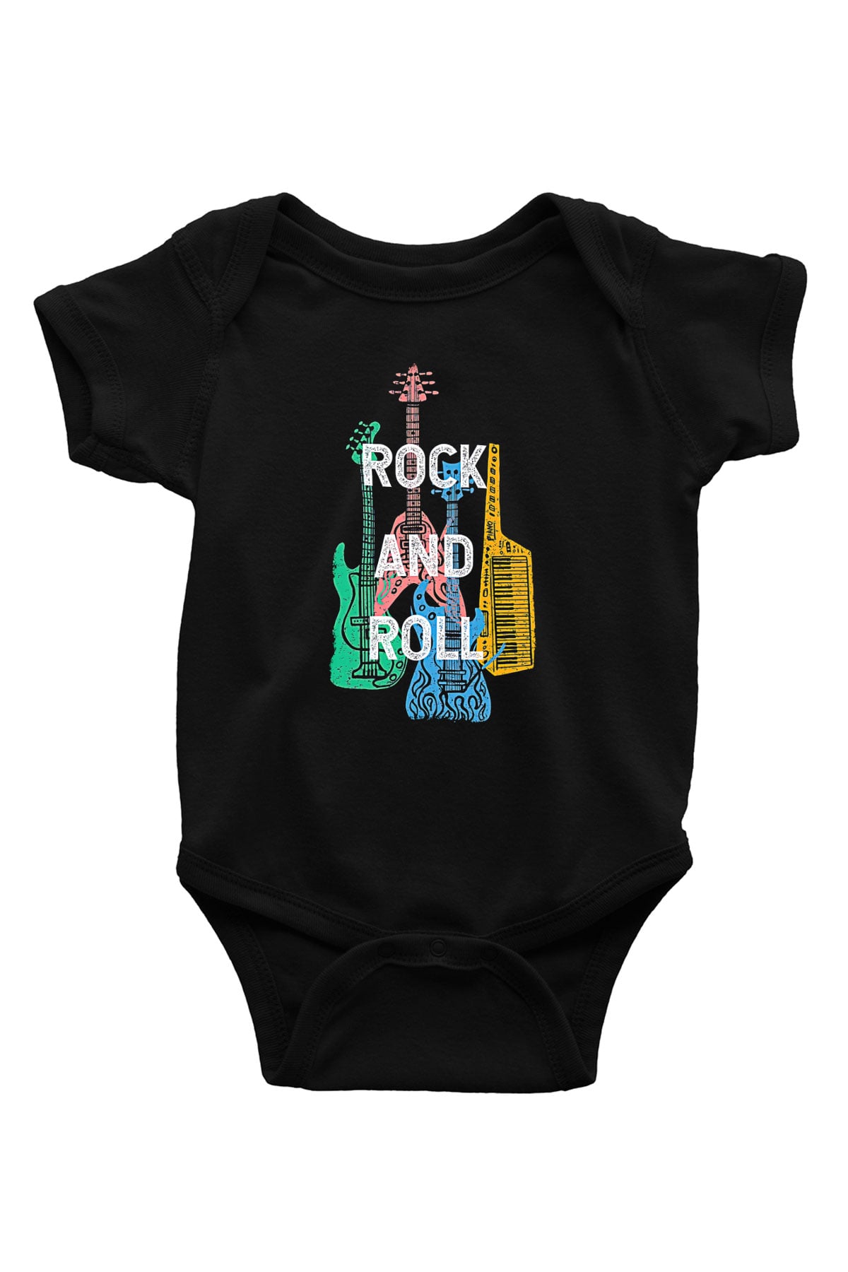 Elektro Gitar Baskılı Unisex Siyah Bebek Body - Zıbın
