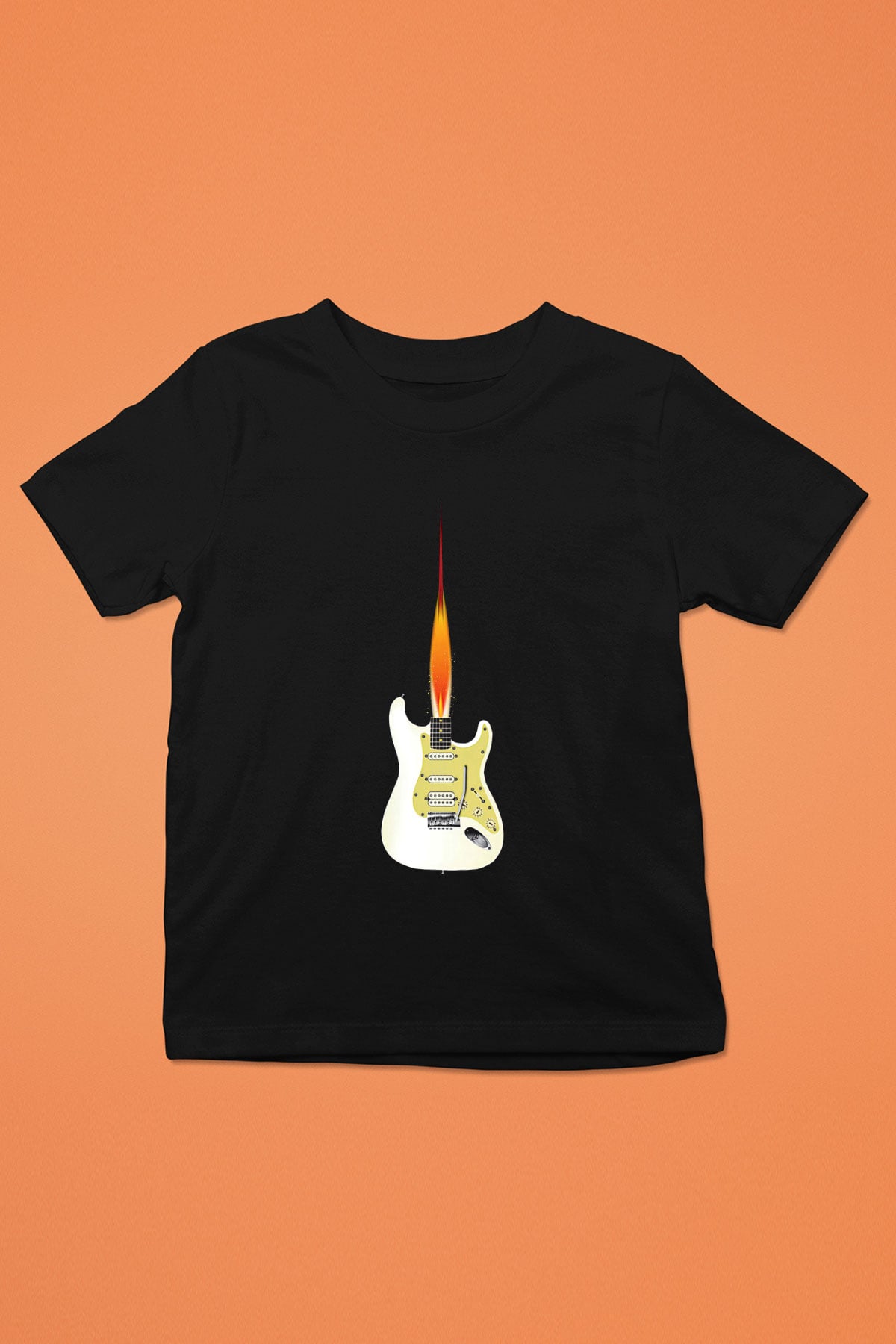 Elektro Gitar Baskılı Unisex Siyah Çocuk Tişört - Tshirt