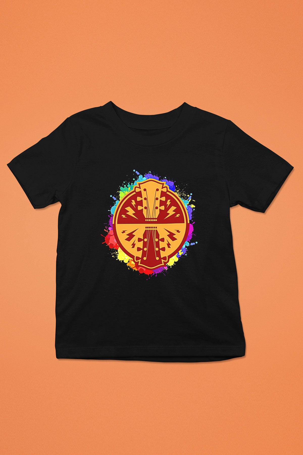 Elektro Gitar Baskılı Unisex Siyah Çocuk Tişört - Tshirt