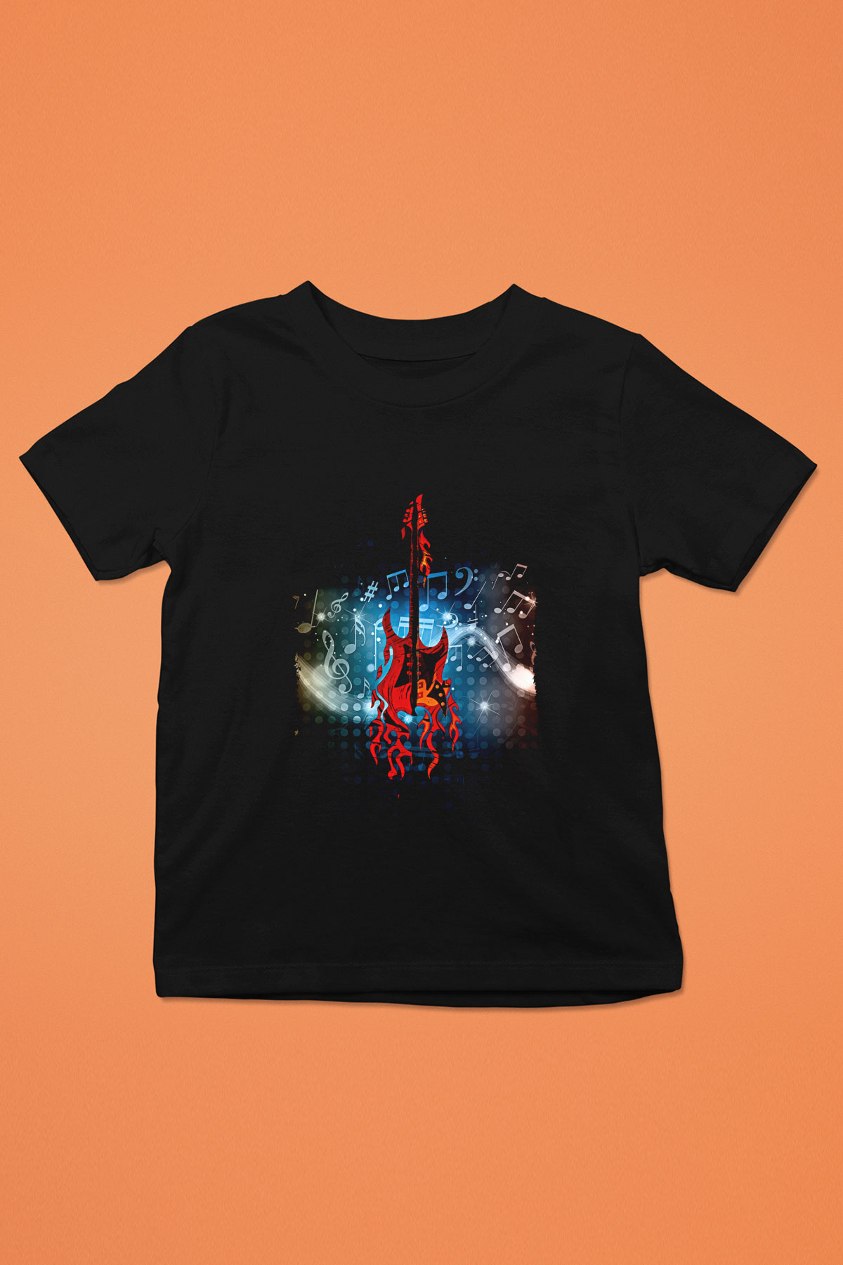 Elektro Gitar Baskılı Unisex Siyah Çocuk Tişört - Tshirt