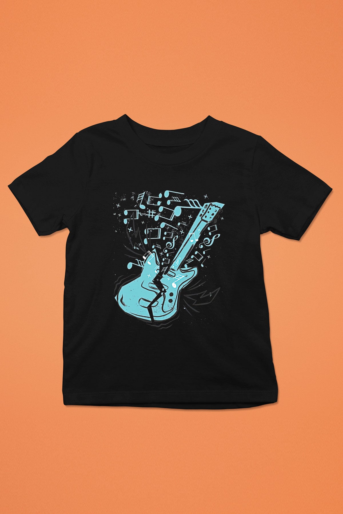 Elektro Gitar Baskılı Unisex Siyah Çocuk Tişört - Tshirt