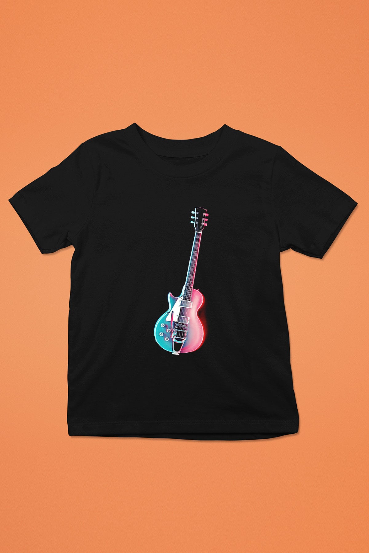 Elektro Gitar Baskılı Unisex Siyah Çocuk Tişört - Tshirt
