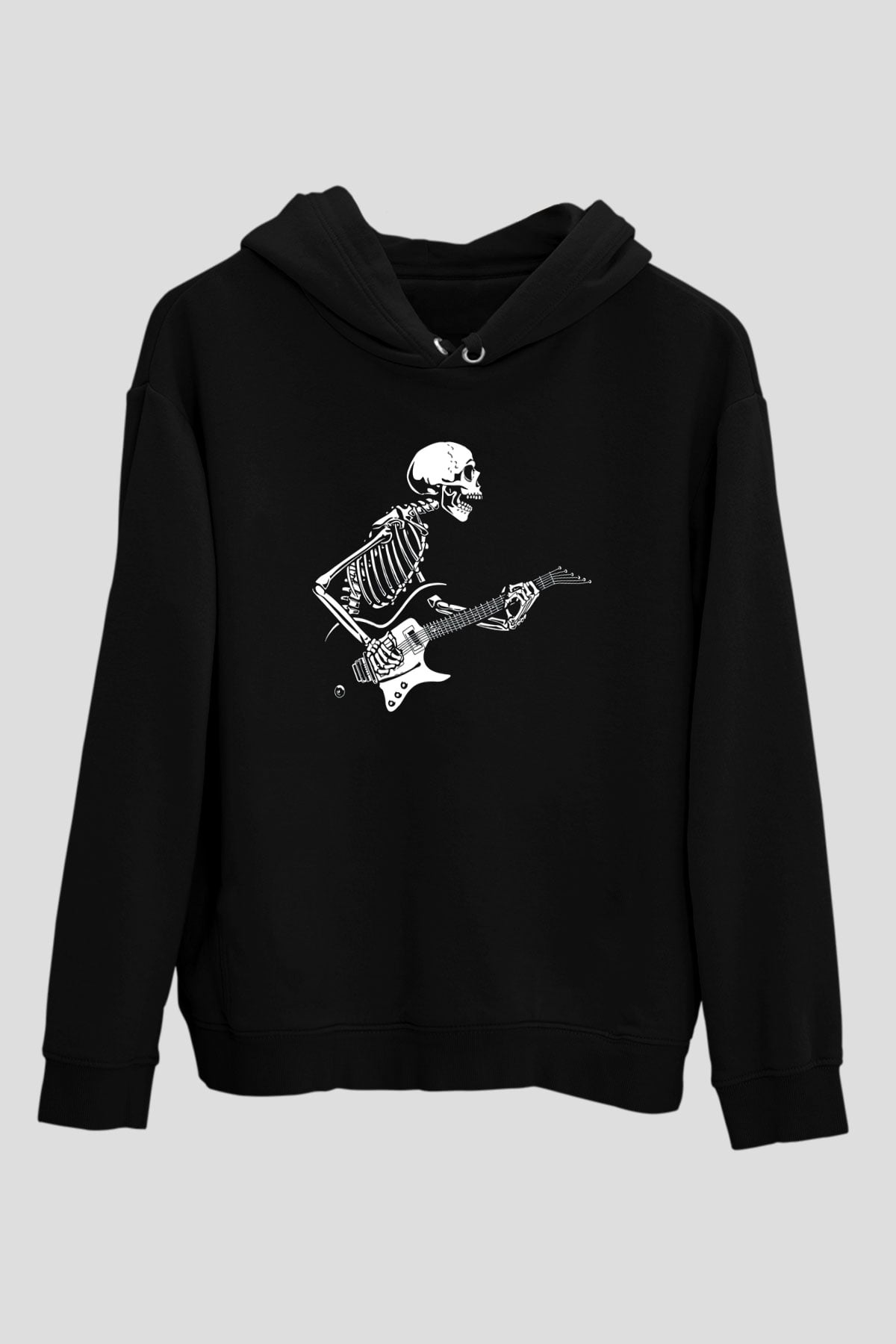 Elektro Gitar Baskılı Unisex Siyah Hoodie