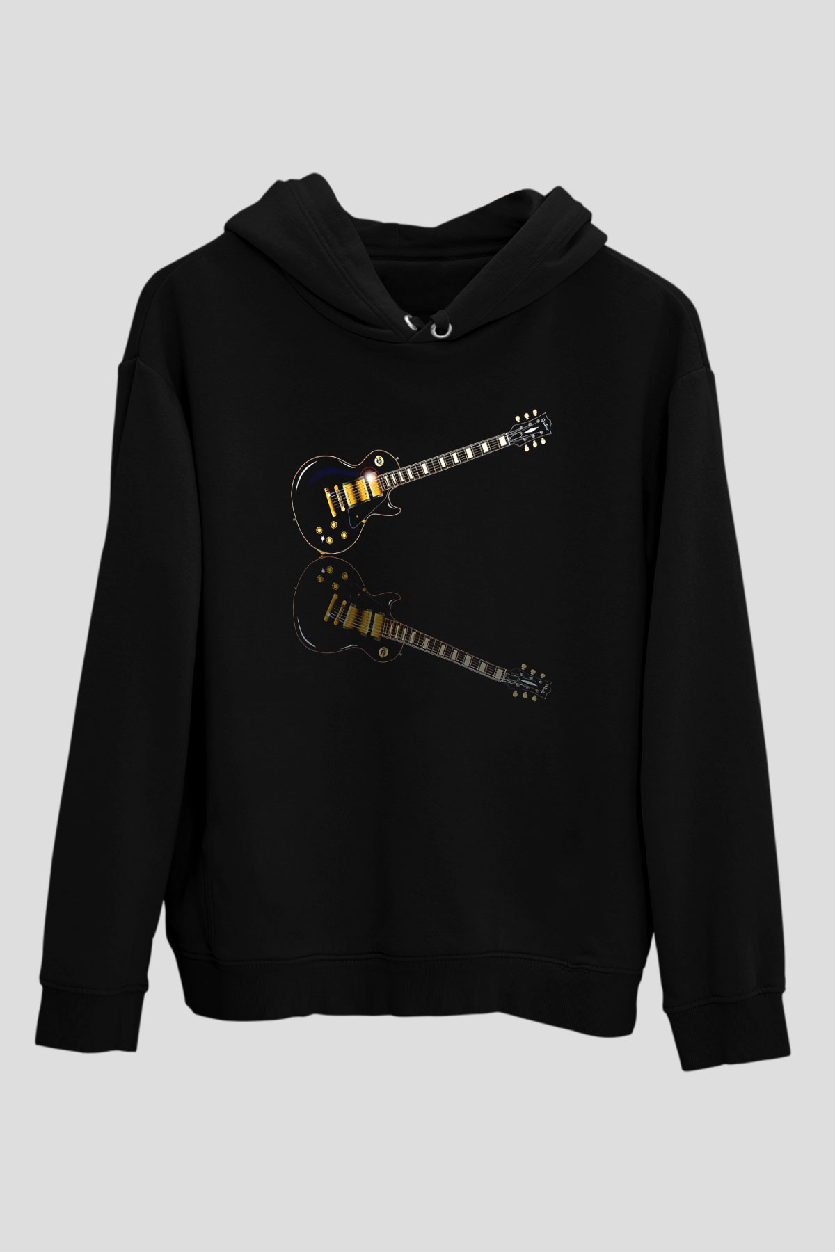 Elektro Gitar Baskılı Unisex Siyah Hoodie