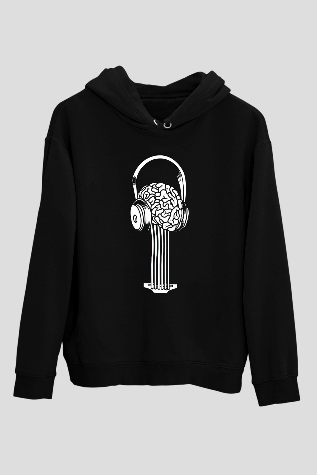 Elektro Gitar Baskılı Unisex Siyah Hoodie