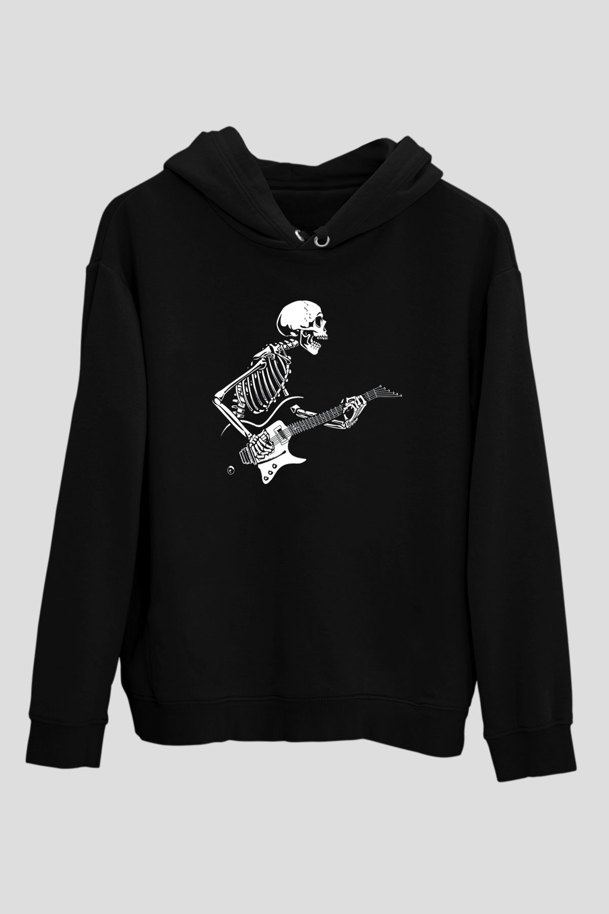 Elektro Gitar Baskılı Unisex Siyah Hoodie