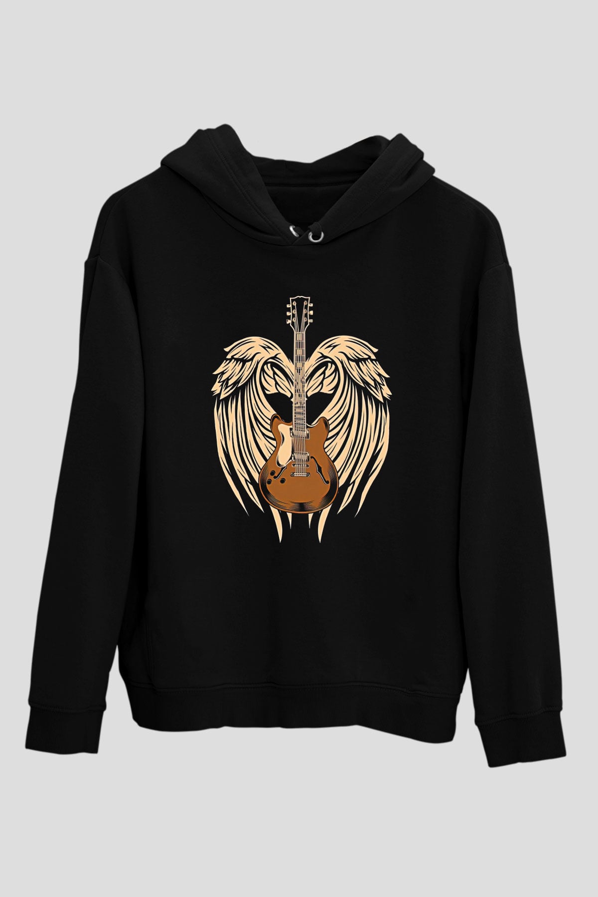 Elektro Gitar Baskılı Unisex Siyah Hoodie