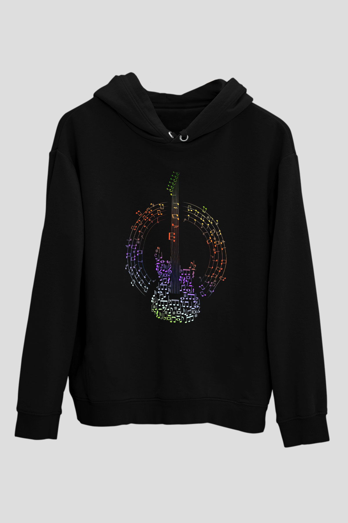 Elektro Gitar Baskılı Unisex Siyah Hoodie