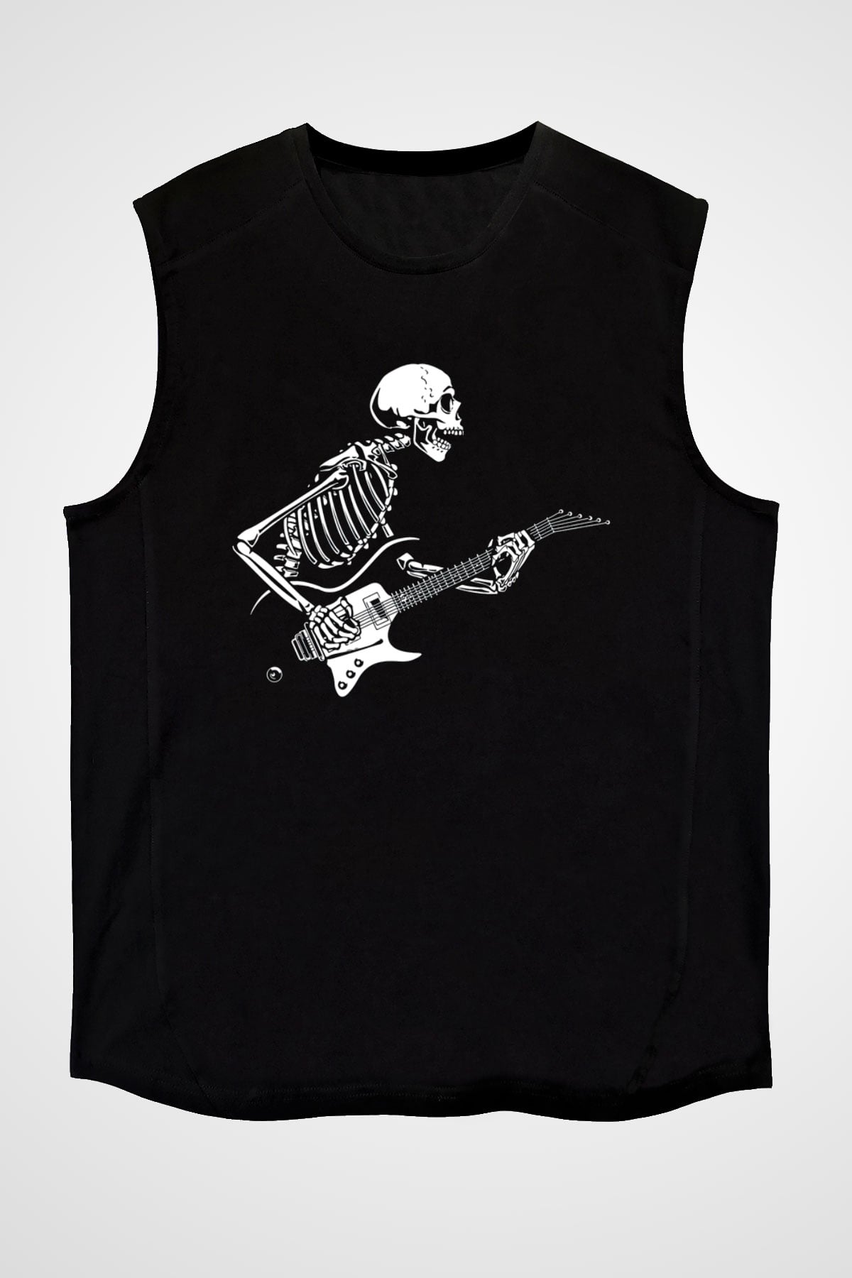 Elektro Gitar Baskılı Unisex Siyah Kolsuz Tişört - Tshirt