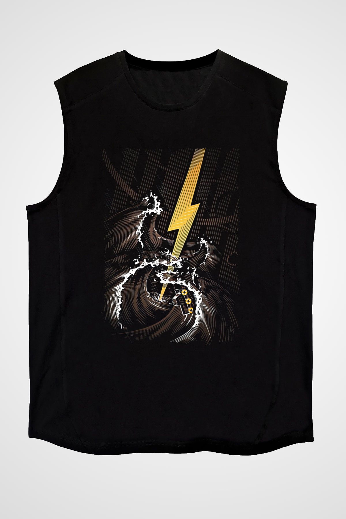 Elektro Gitar Baskılı Unisex Siyah Kolsuz Tişört - Tshirt