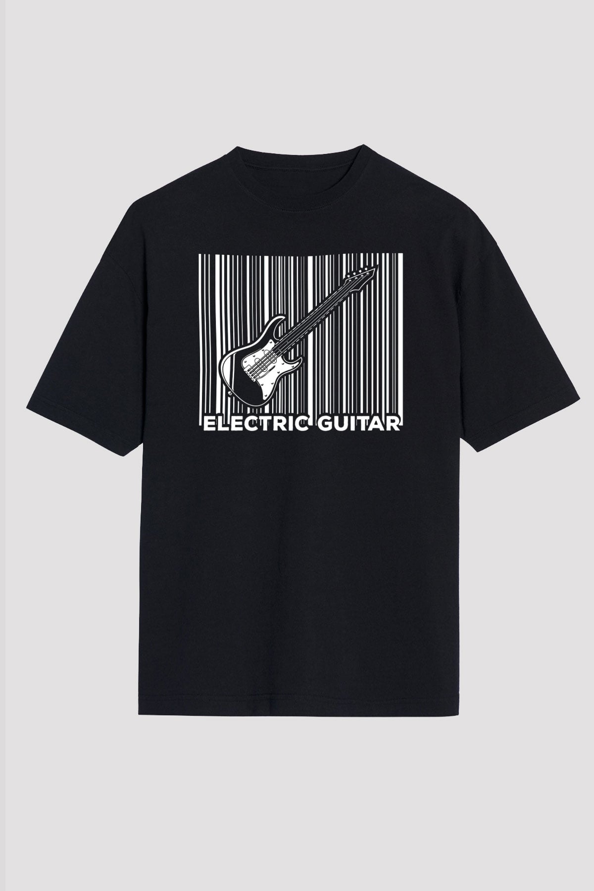 Elektro Gitar Baskılı Unisex Siyah Oversize Tişört - Tshirt