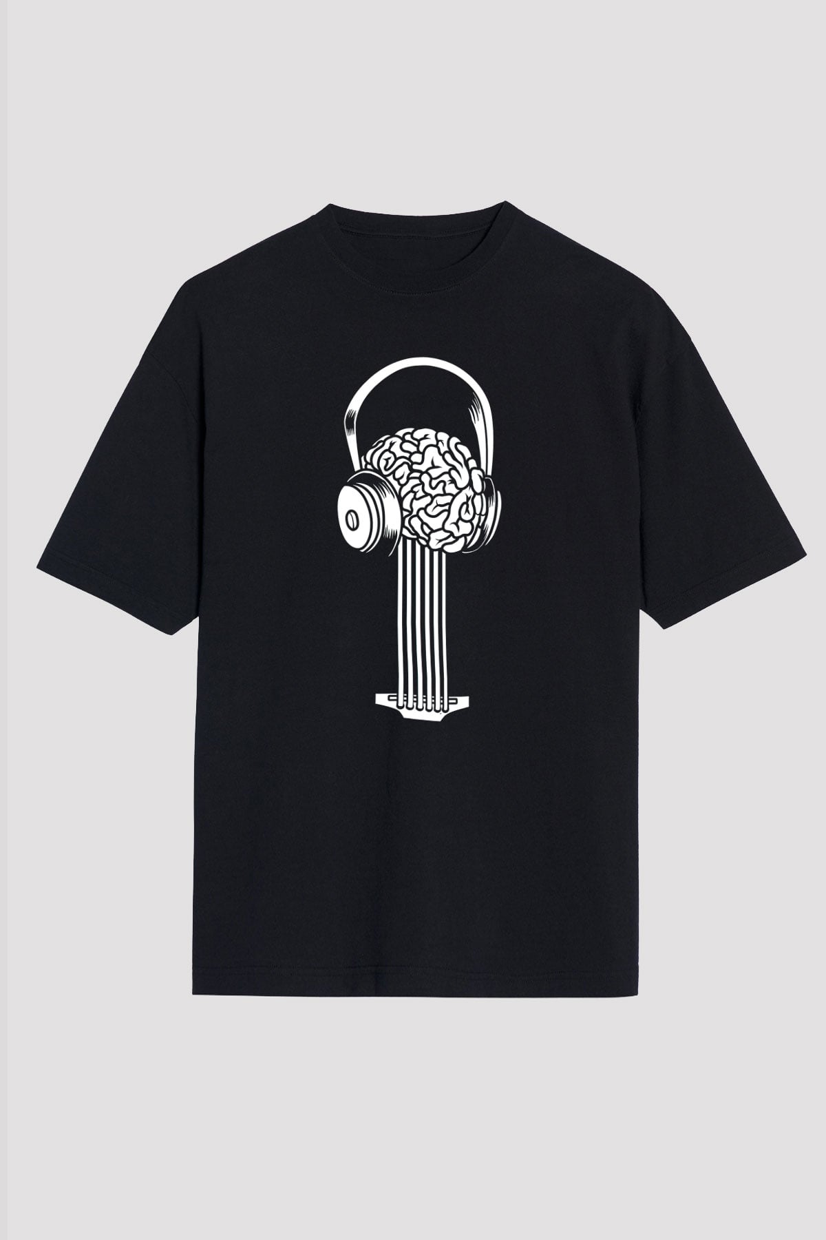 Elektro Gitar Baskılı Unisex Siyah Oversize Tişört - Tshirt