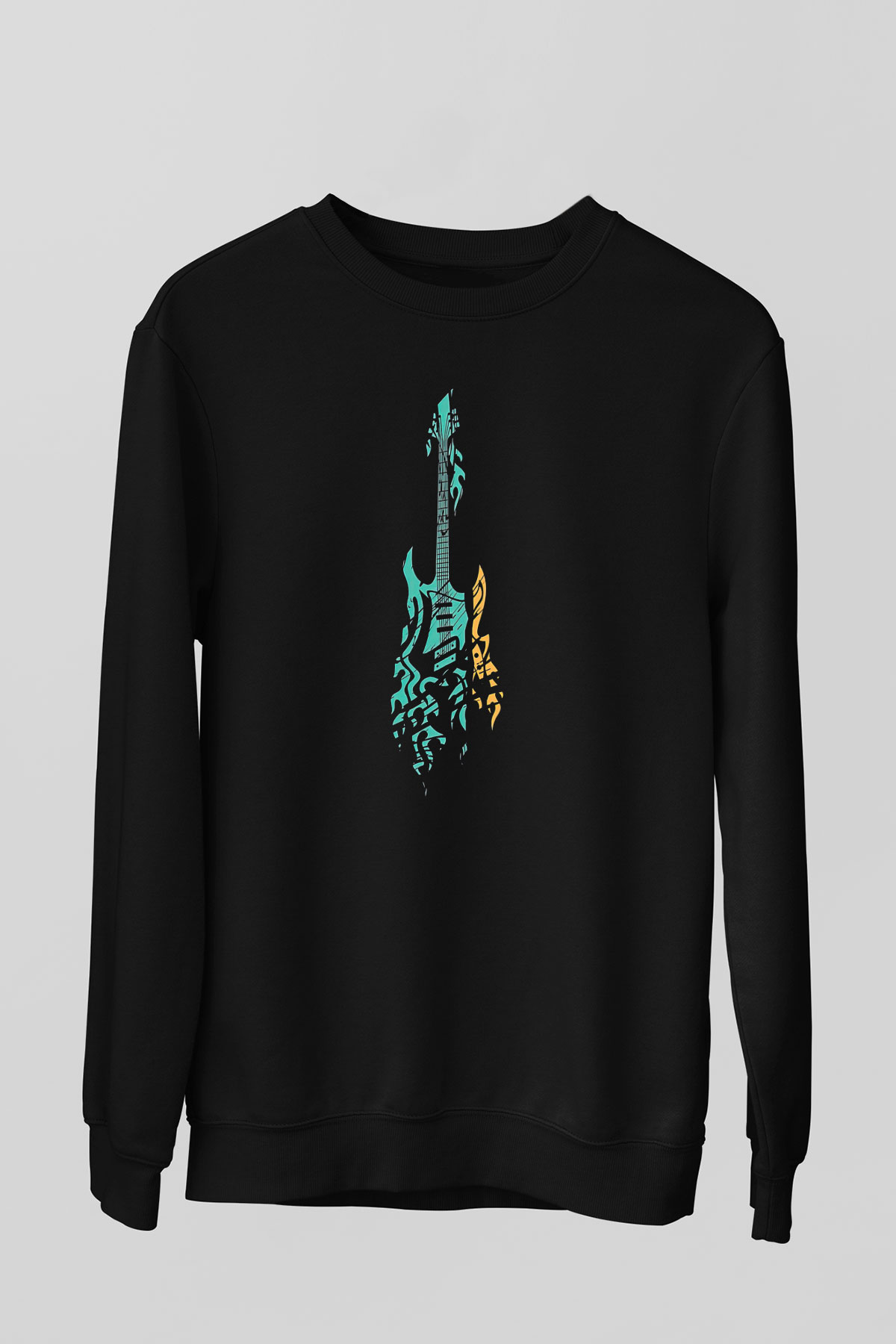 Elektro Gitar Baskılı Unisex Siyah Sweatshirt