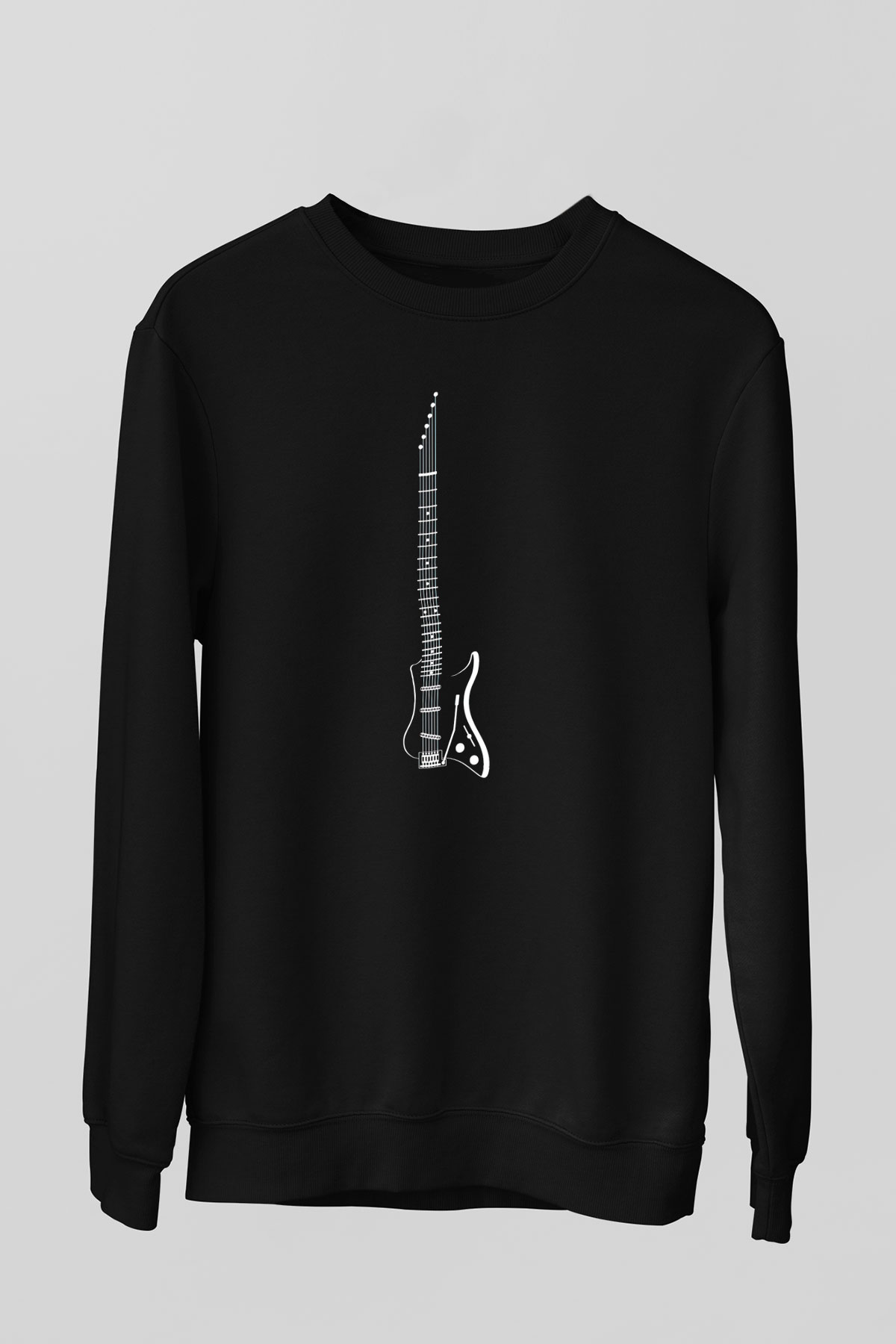 Elektro Gitar Baskılı Unisex Siyah Sweatshirt