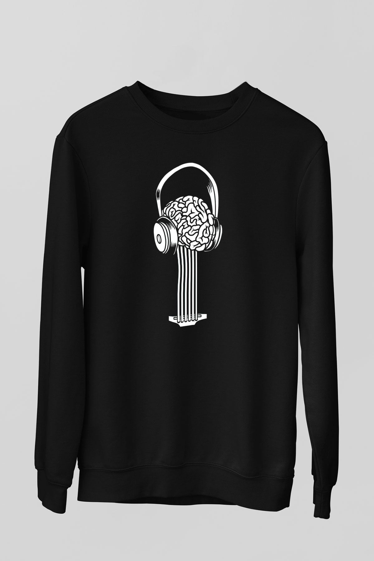 Elektro Gitar Baskılı Unisex Siyah Sweatshirt