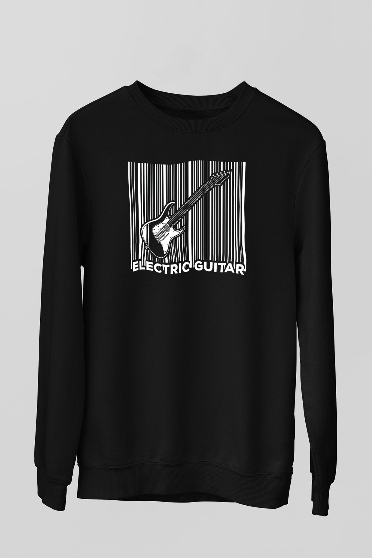 Elektro Gitar Baskılı Unisex Siyah Sweatshirt