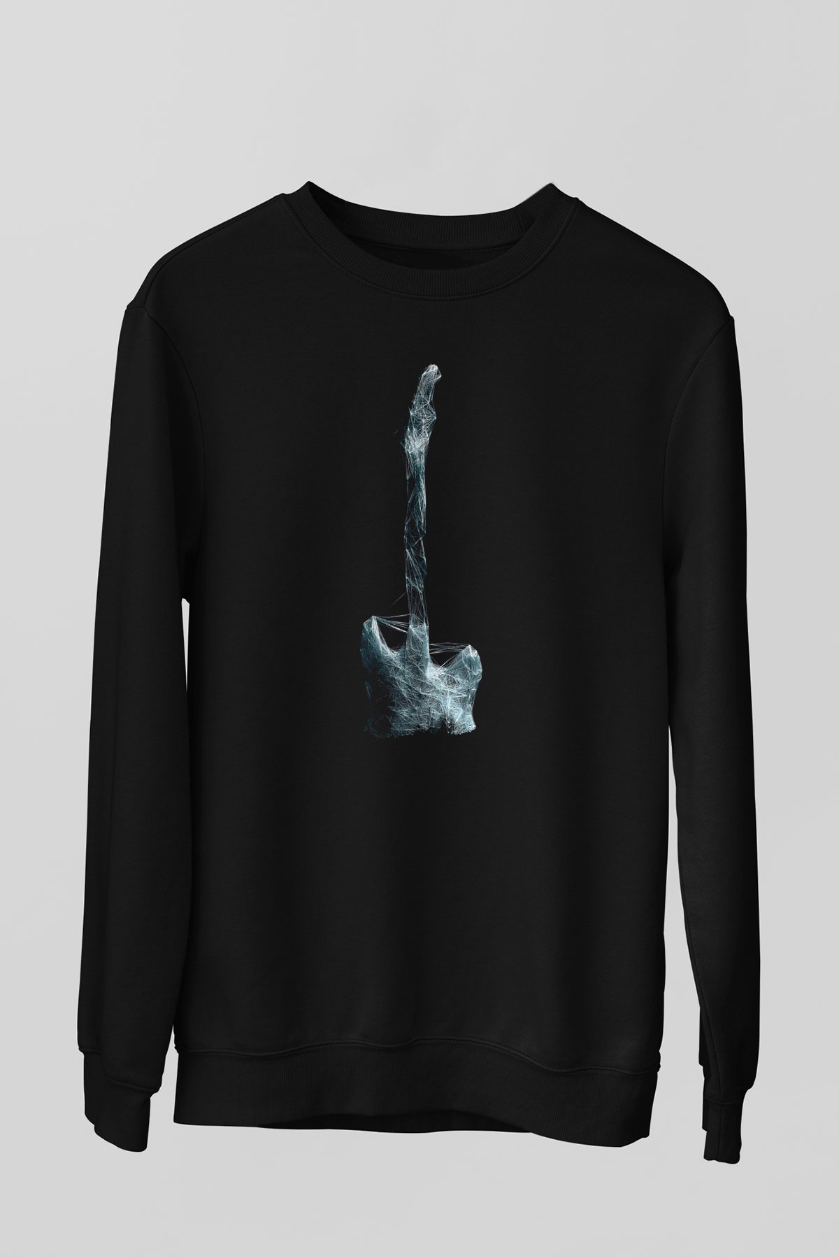 Elektro Gitar Baskılı Unisex Siyah Sweatshirt