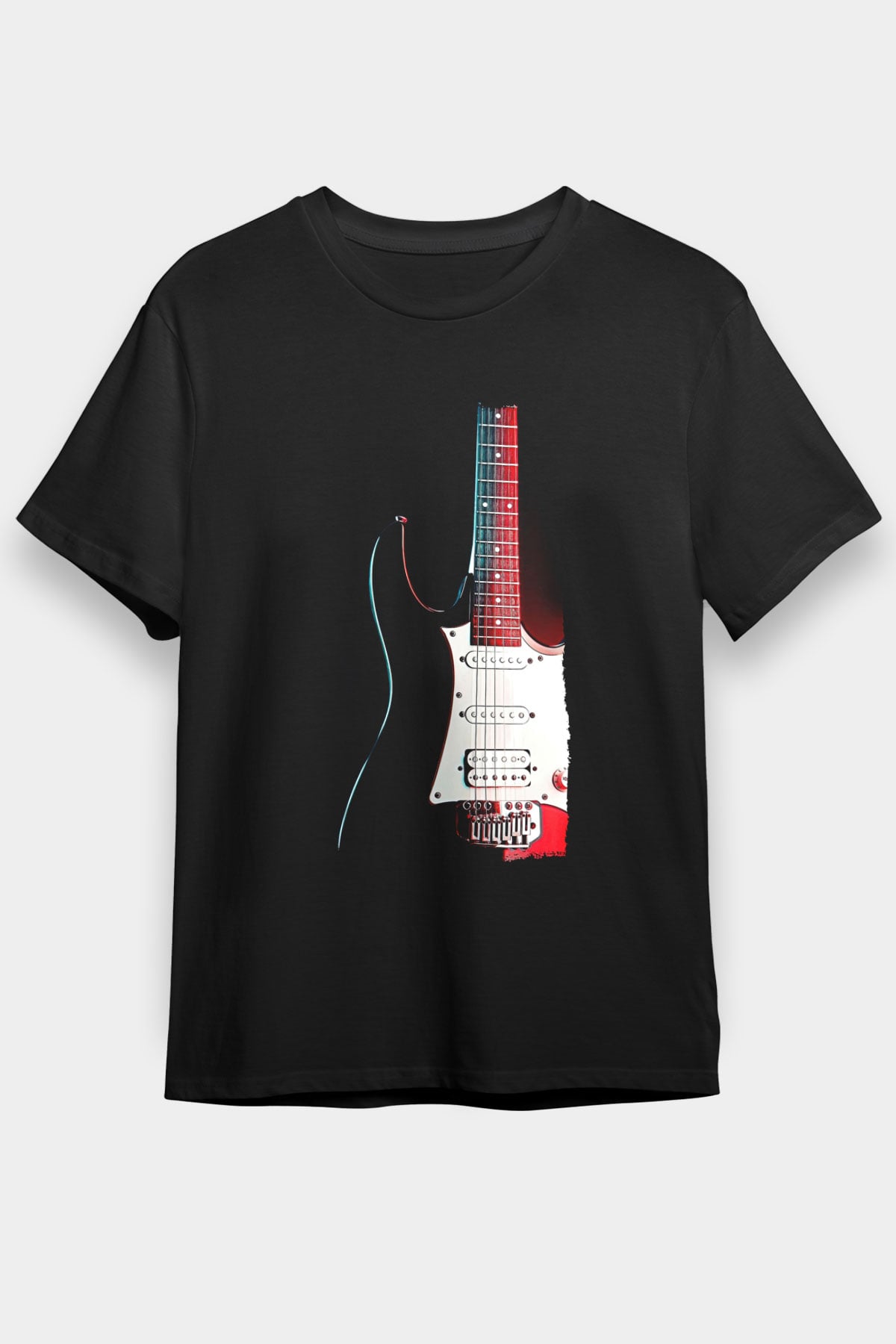 Elektro Gitar Baskılı Unisex Siyah Tişört - Tshirt