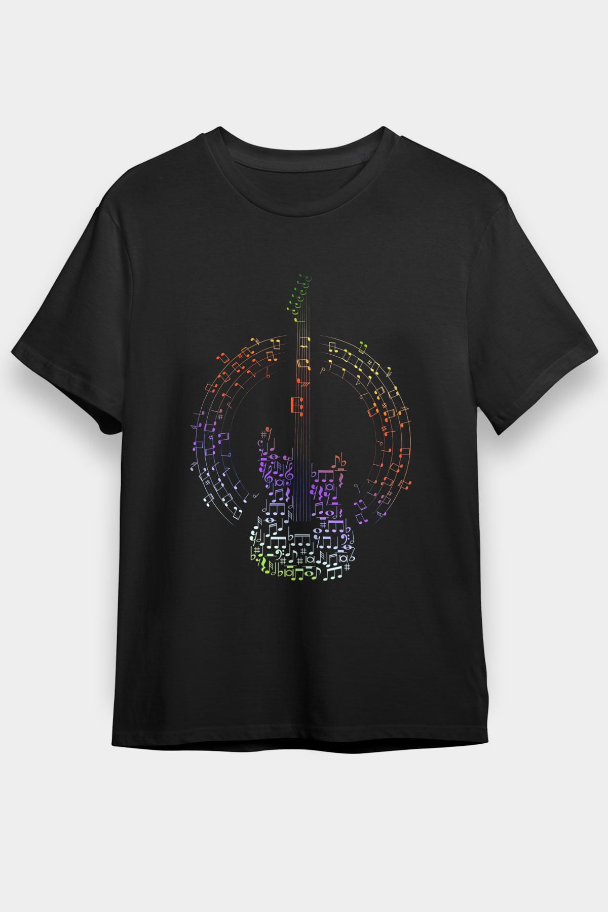 Elektro Gitar Baskılı Unisex Siyah Tişört - Tshirt