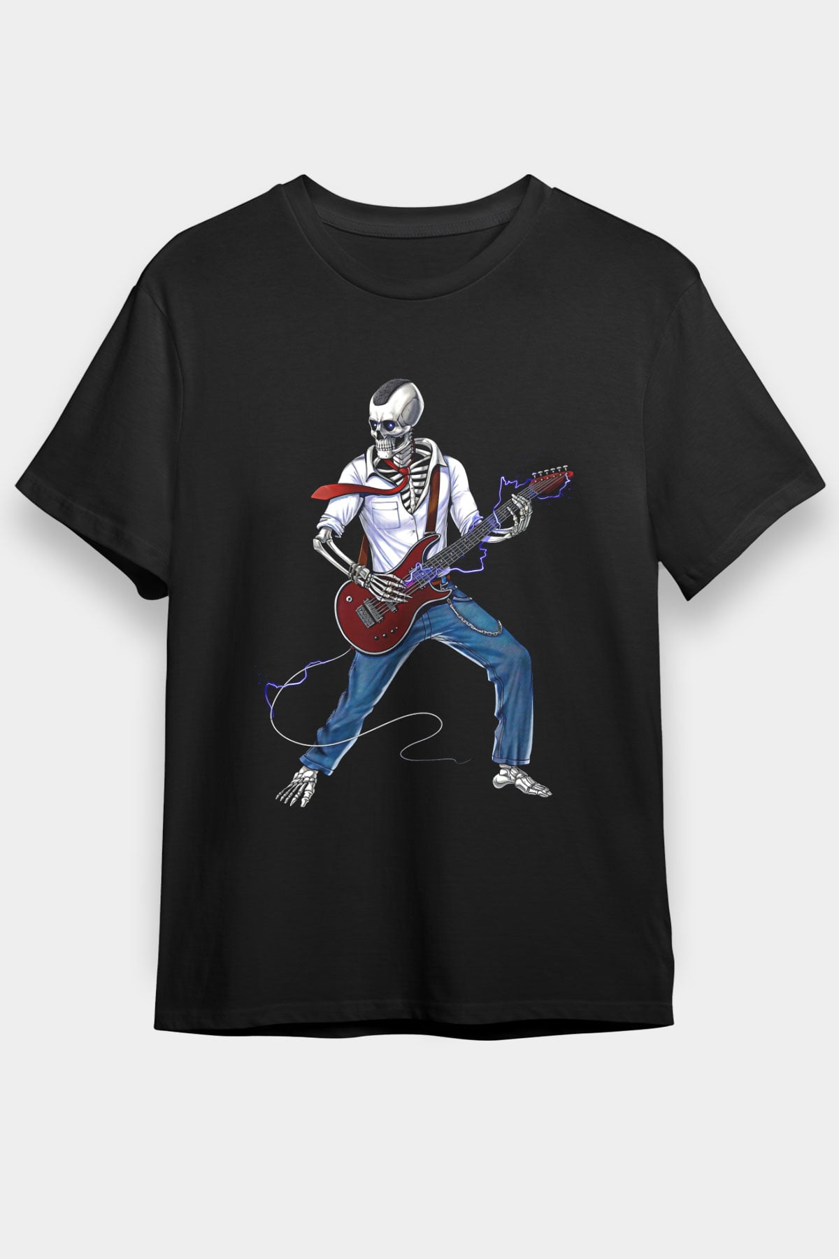 Elektro Gitar Baskılı Unisex Siyah Tişört - Tshirt